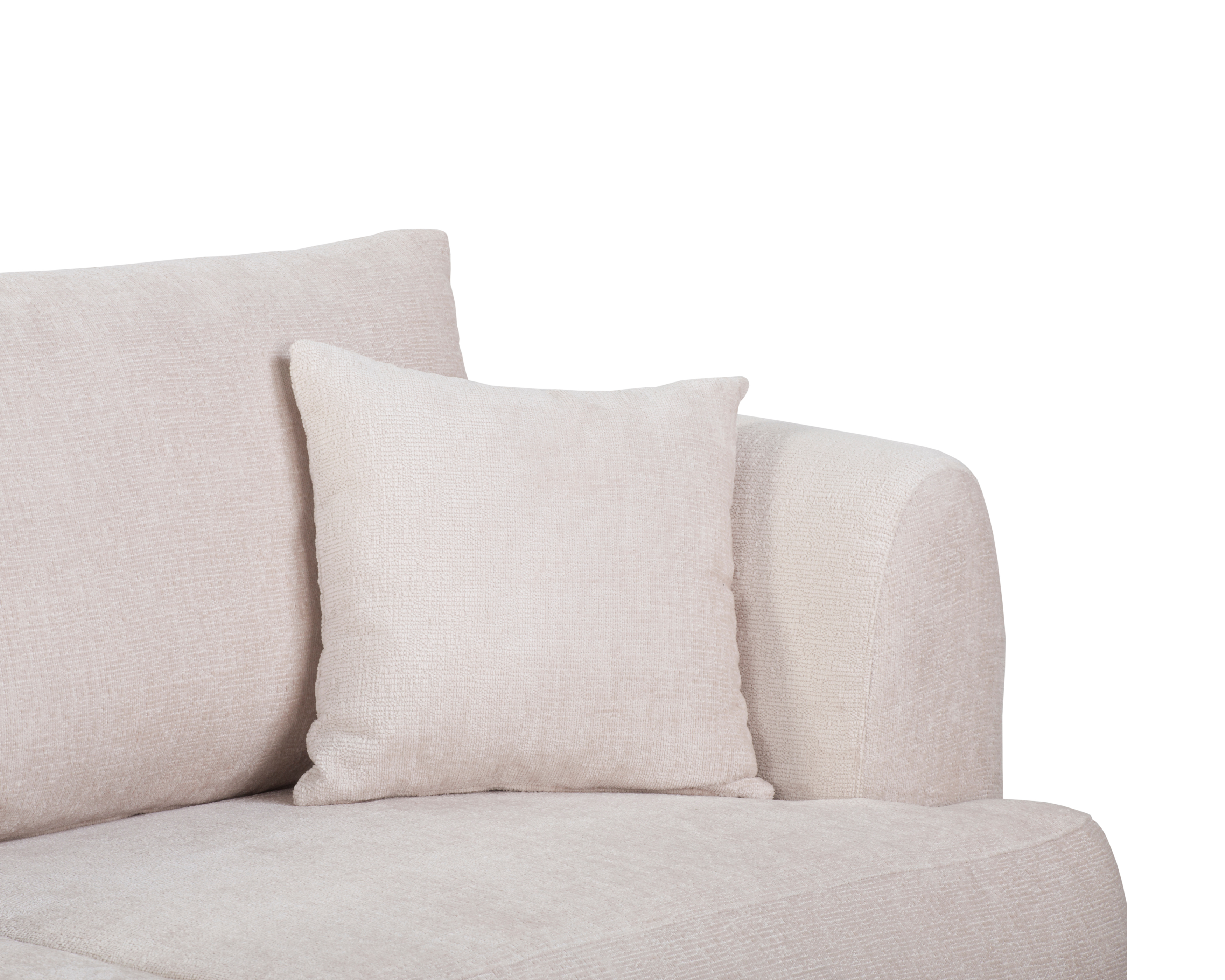 Canapé d’angle gauche Lepic en tissu chenille beige Paname Avenue, zoom sur les coussins