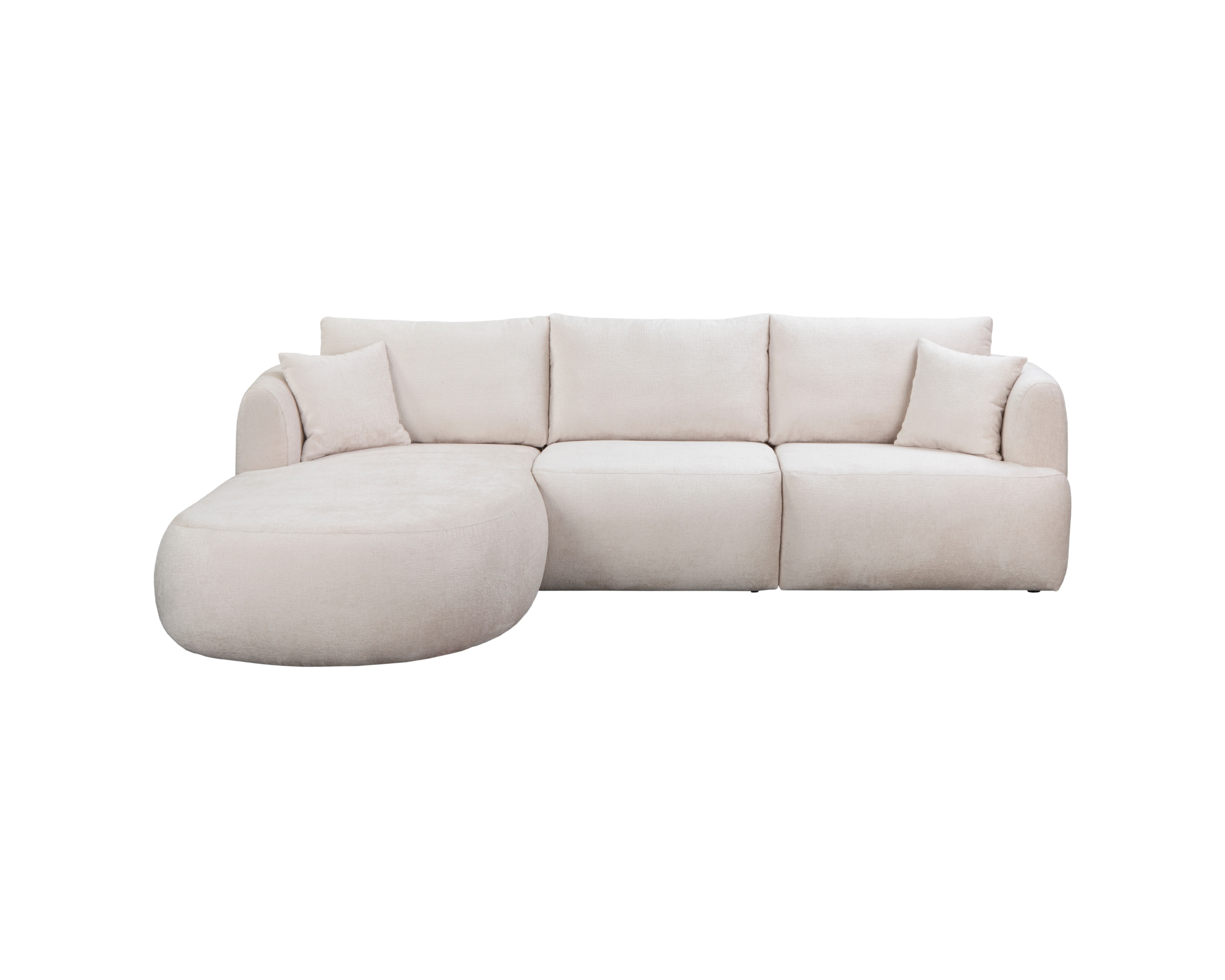 Canapé d’angle gauche Lepic en tissu chenille beige Paname Avenue, vue de face sur fond blanc