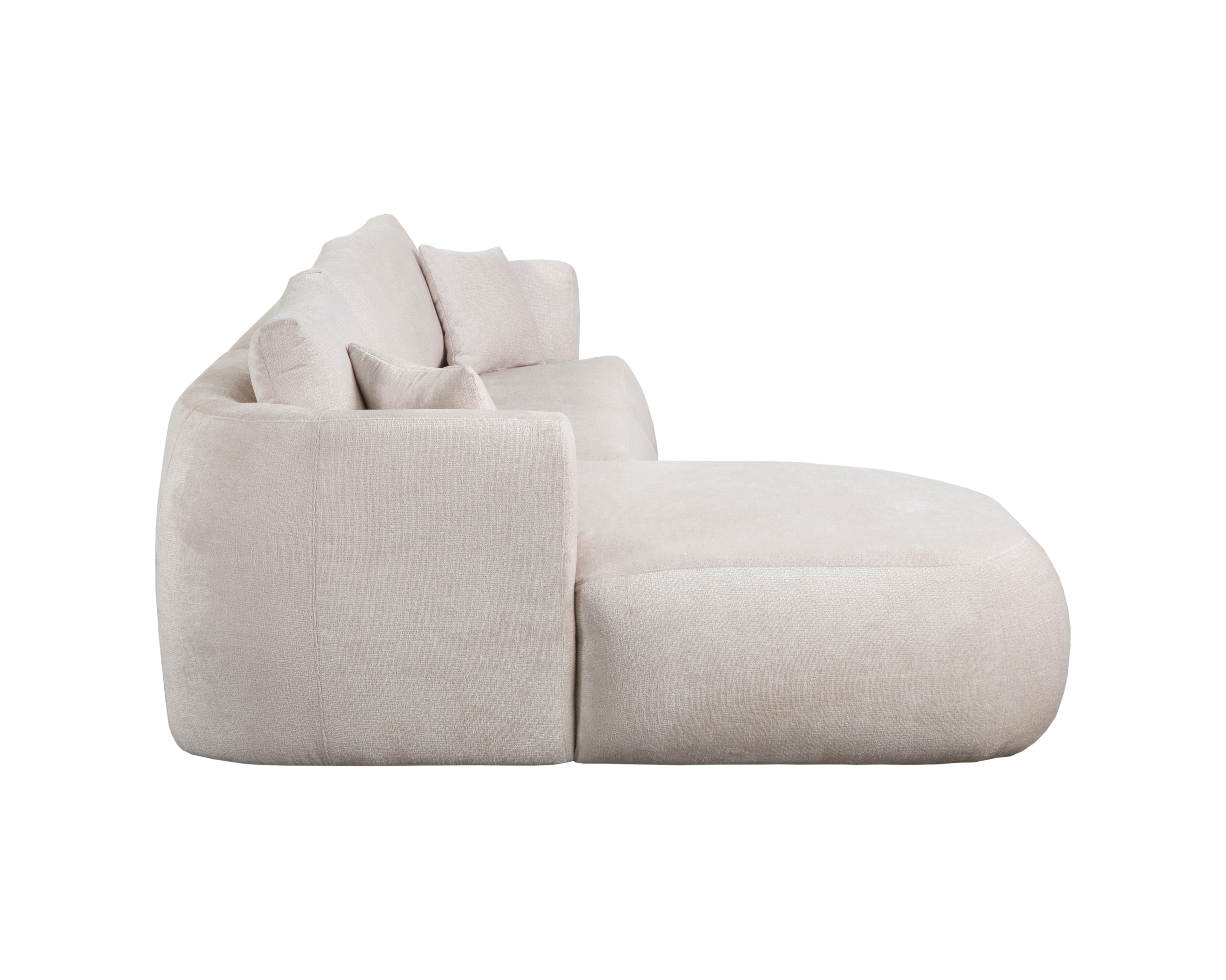 Canapé d’angle gauche Lepic en tissu chenille beige Paname Avenue, vue de profil avec méridienne