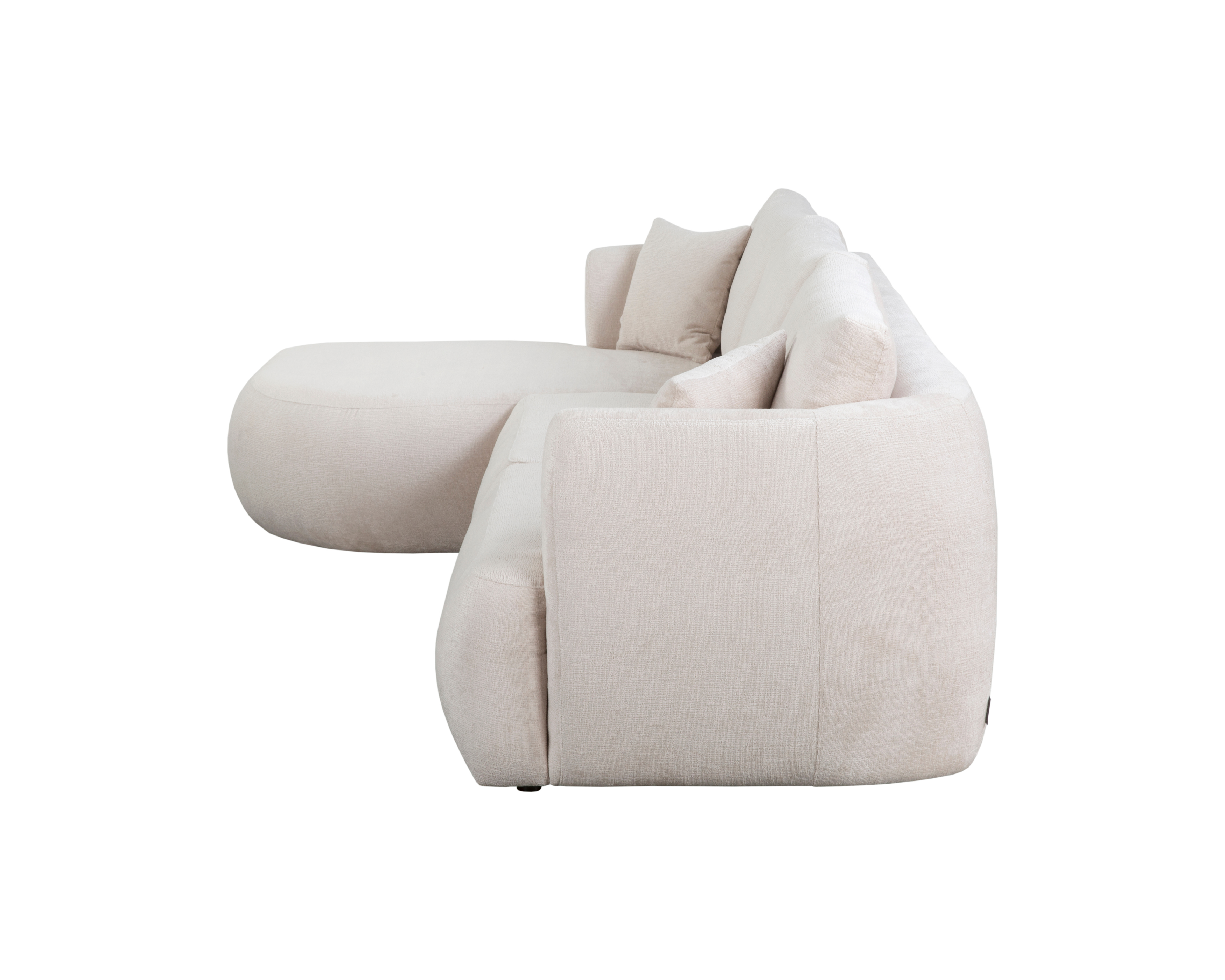 Canapé d’angle gauche Lepic en tissu chenille beige Paname Avenue, vue de profil sur fond blanc