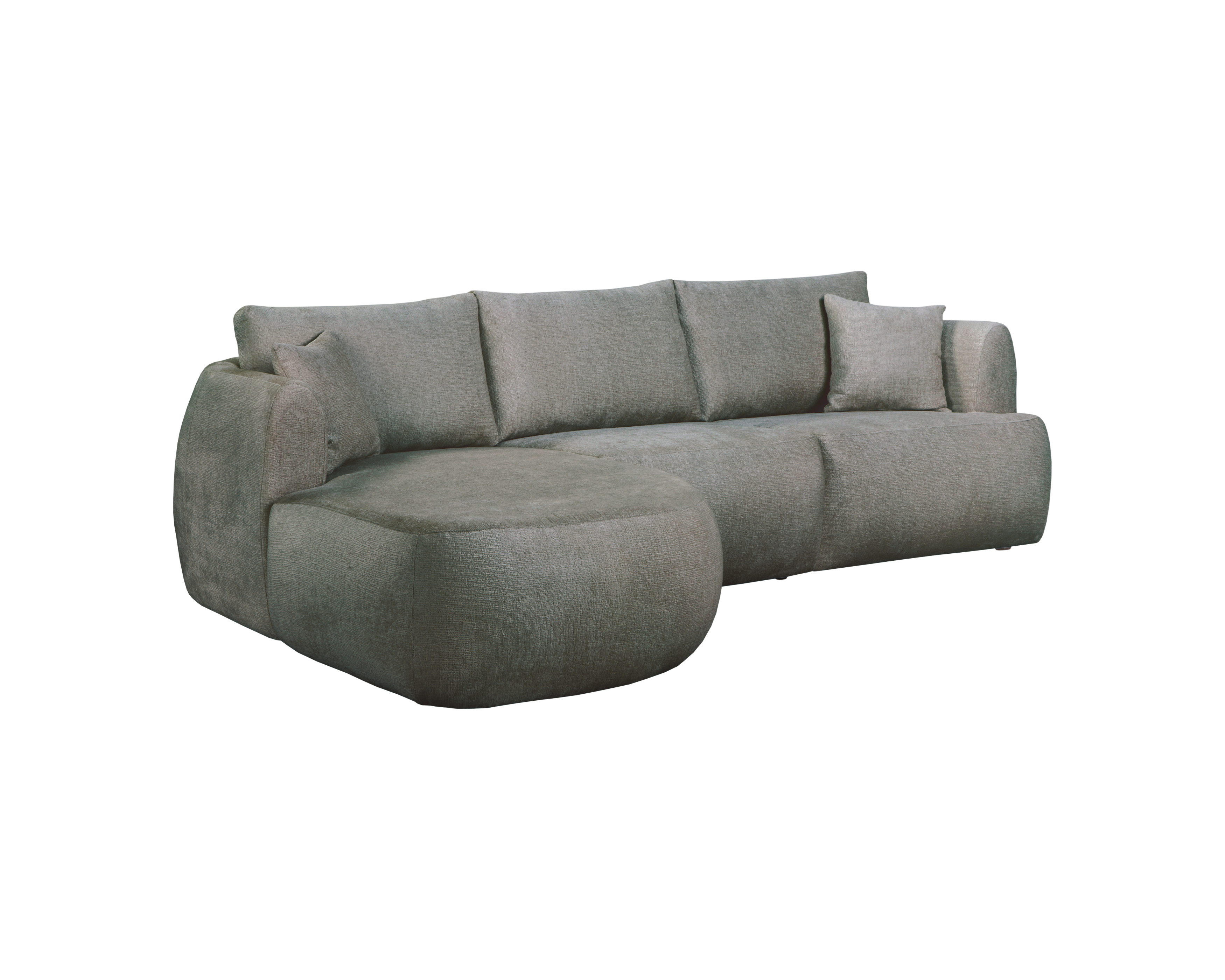 Canapé d’angle gauche Lepic en tissu chenille gris Paname Avenue, vue trois-quarts sur fond blanc