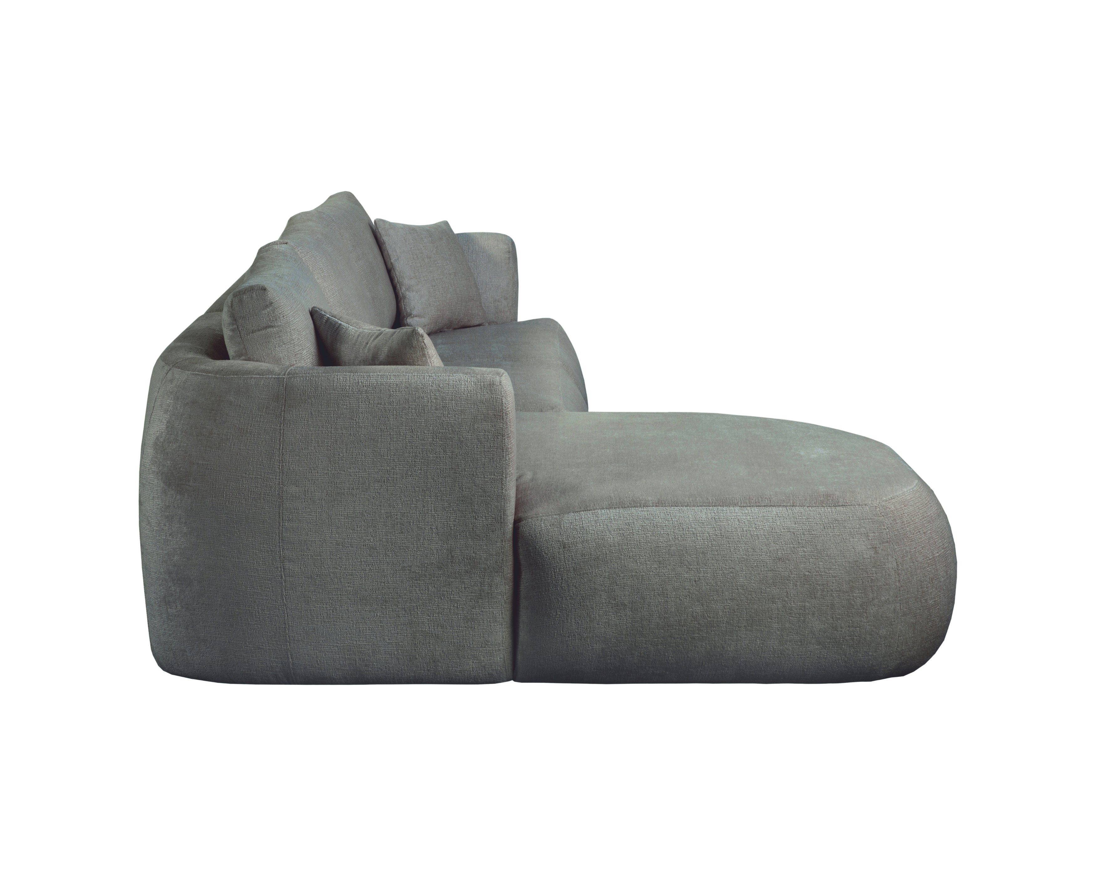 Canapé d’angle gauche Lepic en tissu chenille gris Paname Avenue, vue de profil avec méridienne