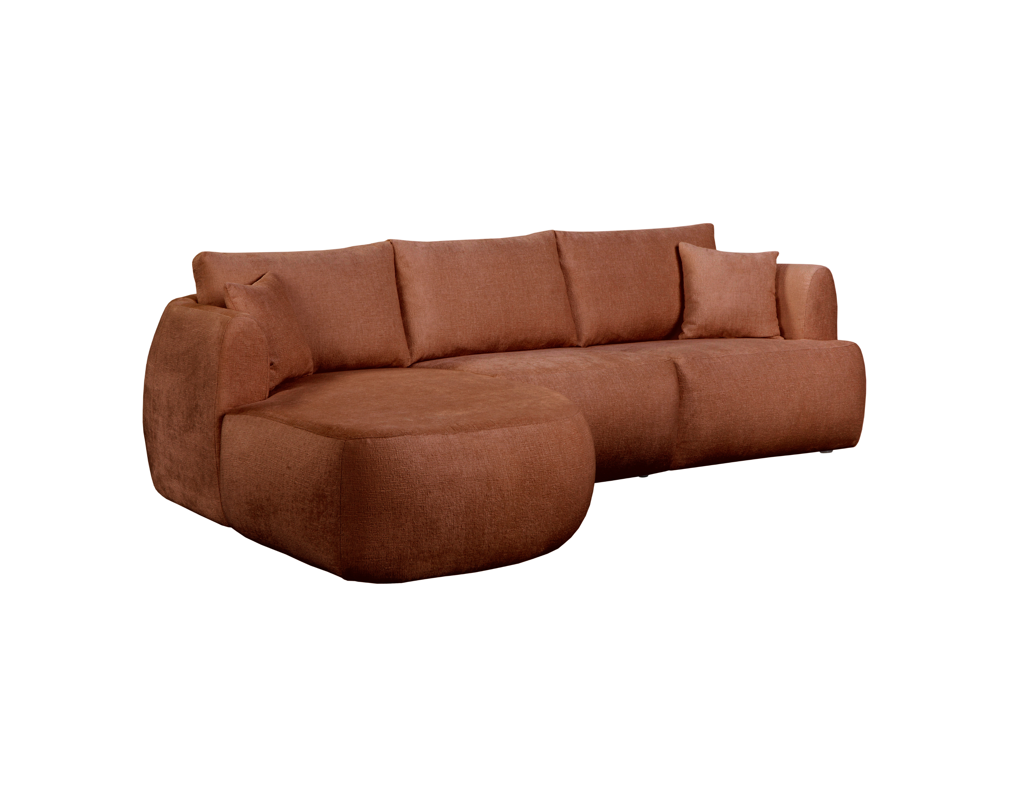 Canapé d’angle gauche Lepic en tissu chenille terracotta Paname Avenue, vue trois-quarts sur fond blanc