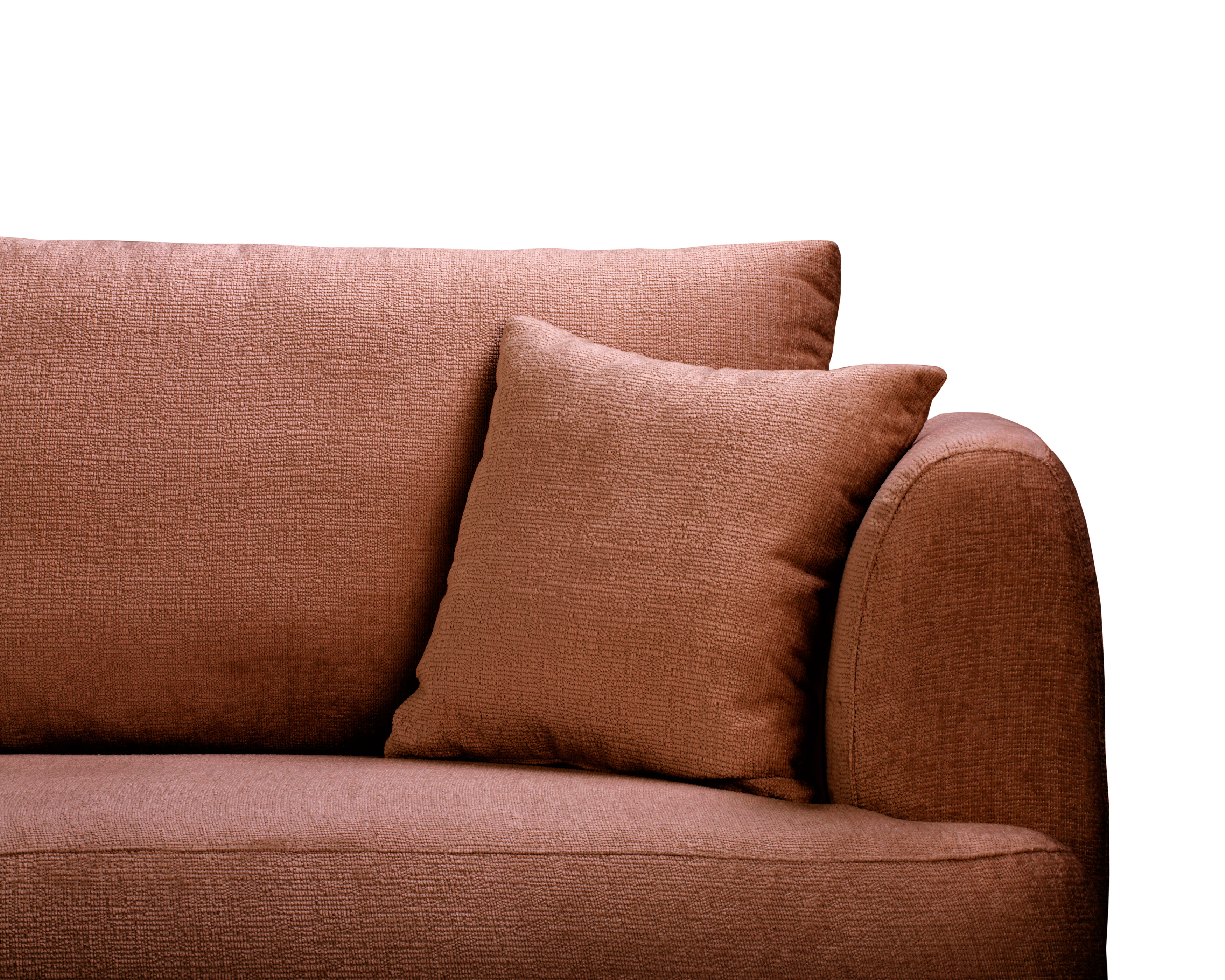 Canapé d’angle gauche Lepic en tissu chenille terracotta Paname Avenue, zoom sur les coussins