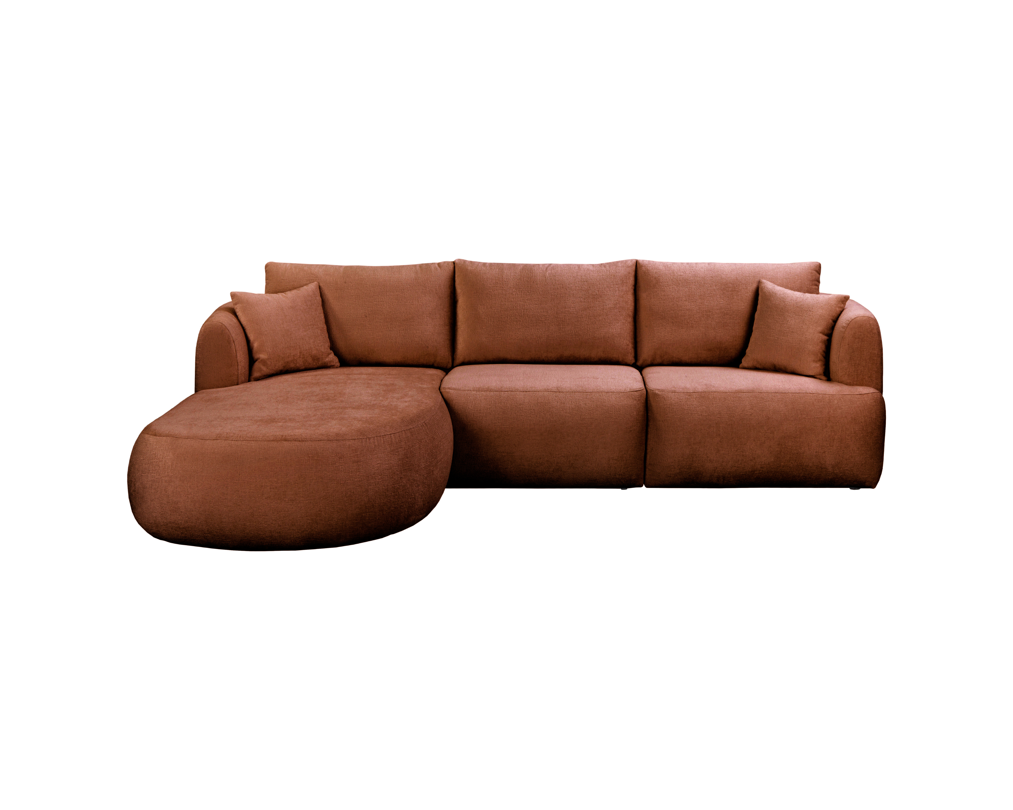 Canapé d’angle gauche Lepic en tissu chenille terracotta Paname Avenue, vue de face sur fond blanc