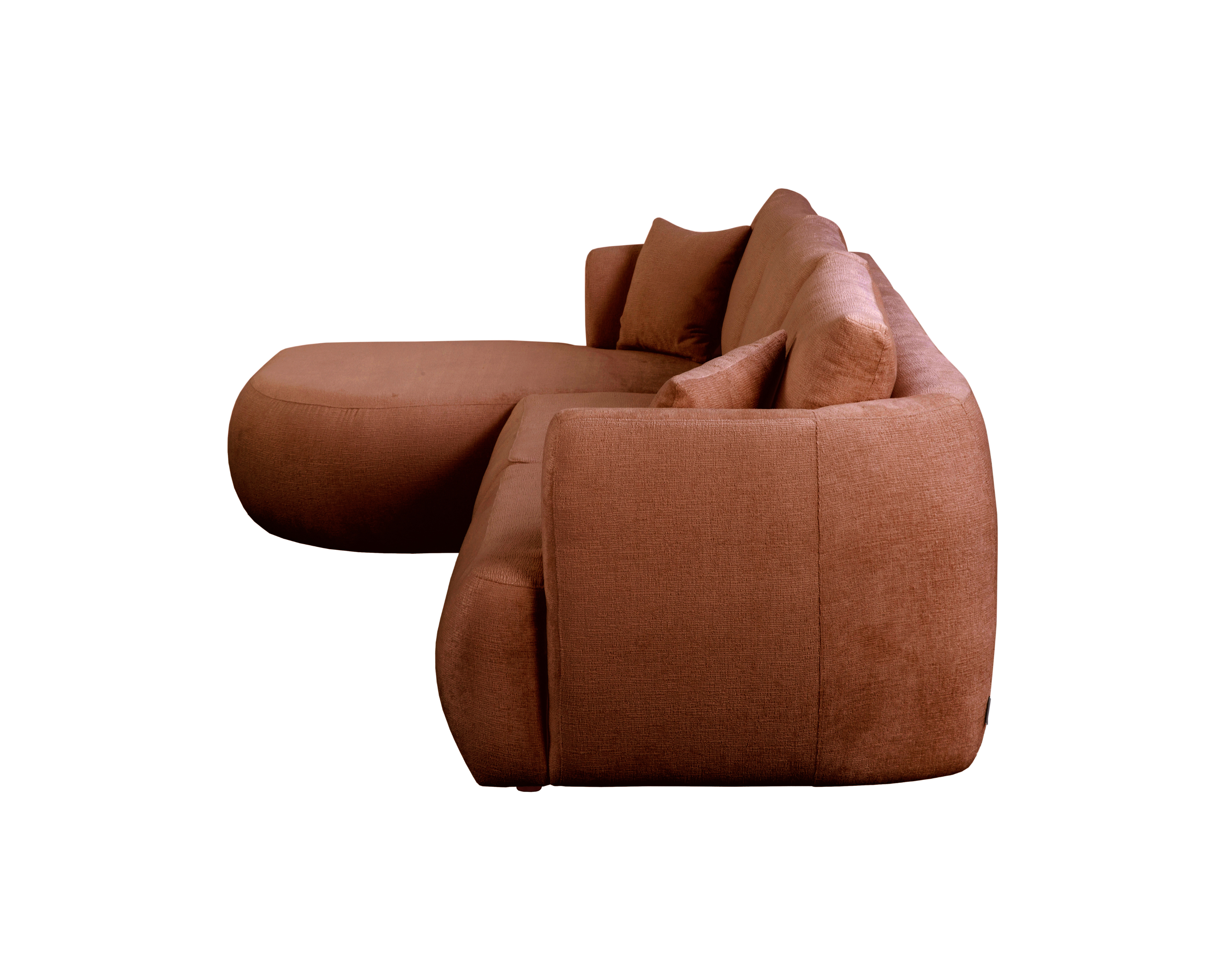 Canapé d’angle gauche Lepic en tissu chenille terracotta Paname Avenue, vue de profil sur fond blanc