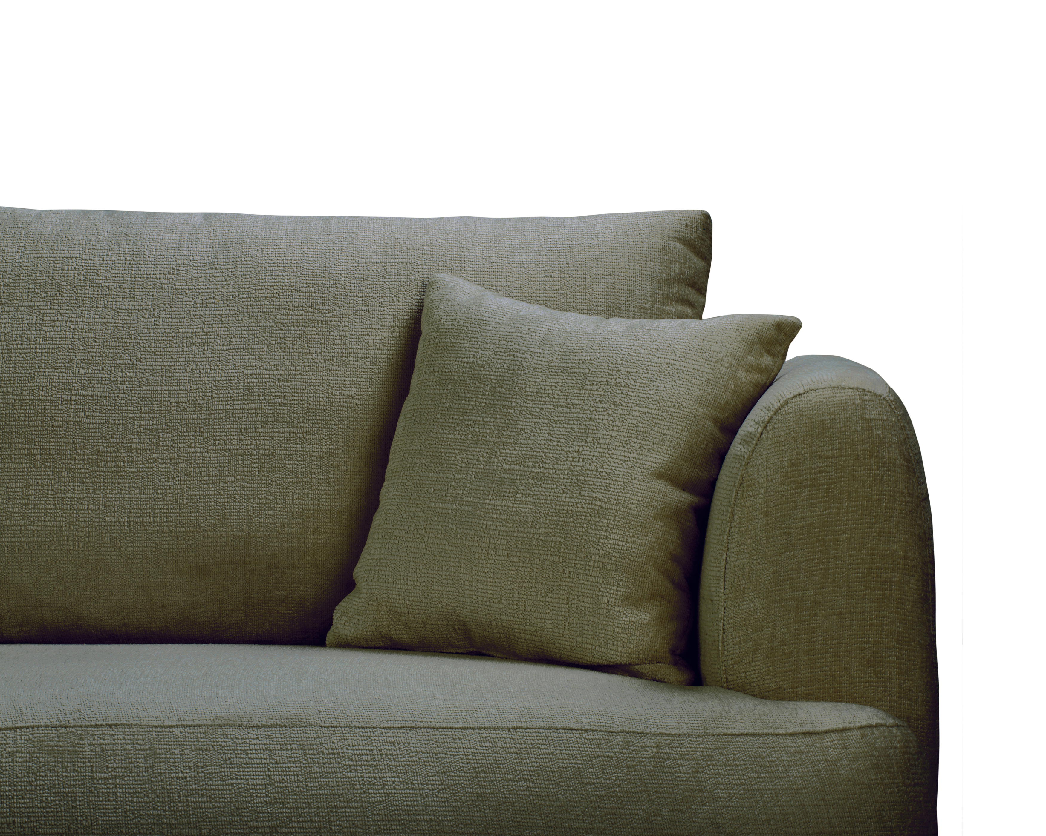 Canapé d’angle gauche Lepic en tissu chenille vert olive Paname Avenue, zoom sur les coussins