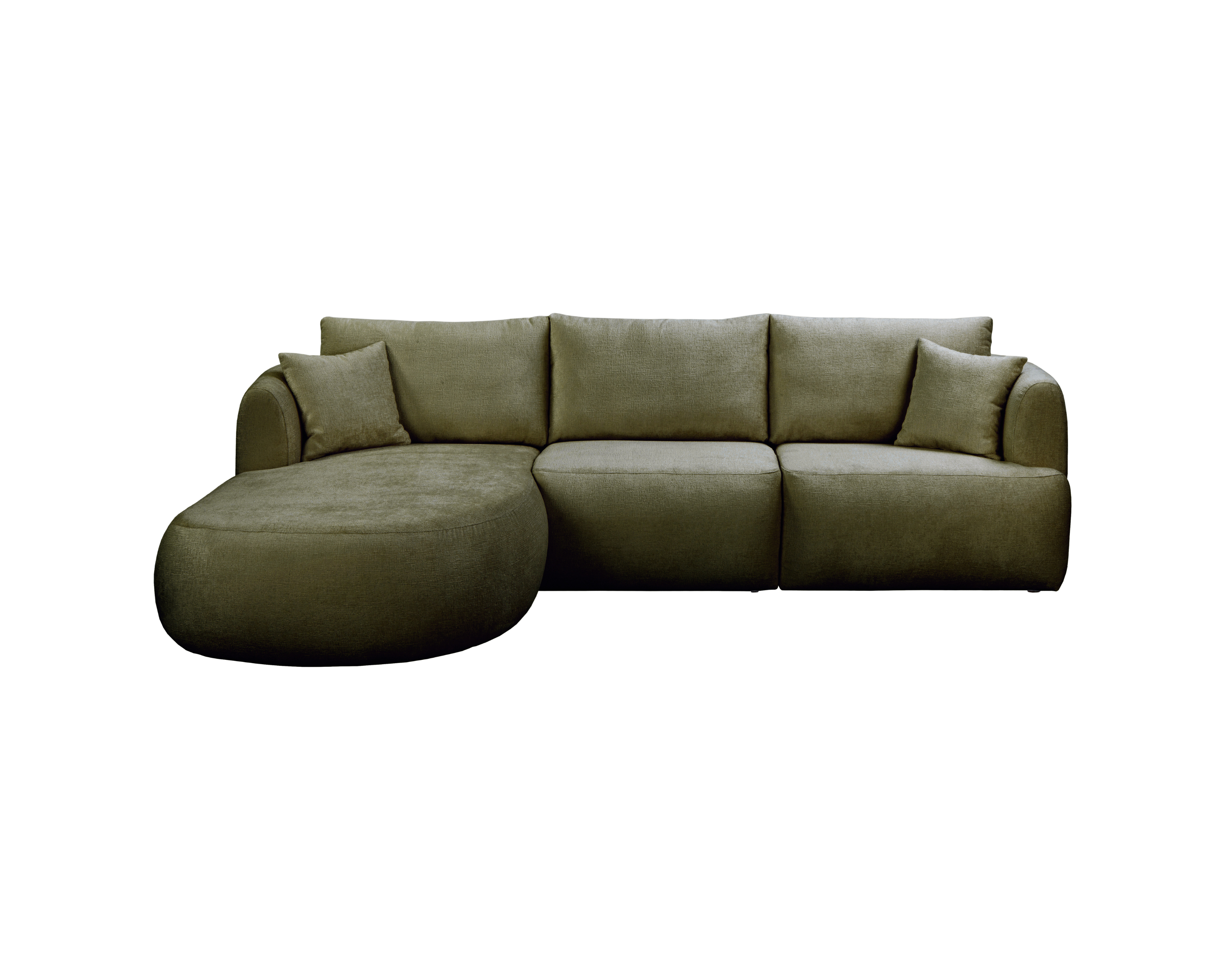 Canapé d’angle gauche Lepic en tissu chenille vert olive Paname Avenue, vue de face sur fond blanc