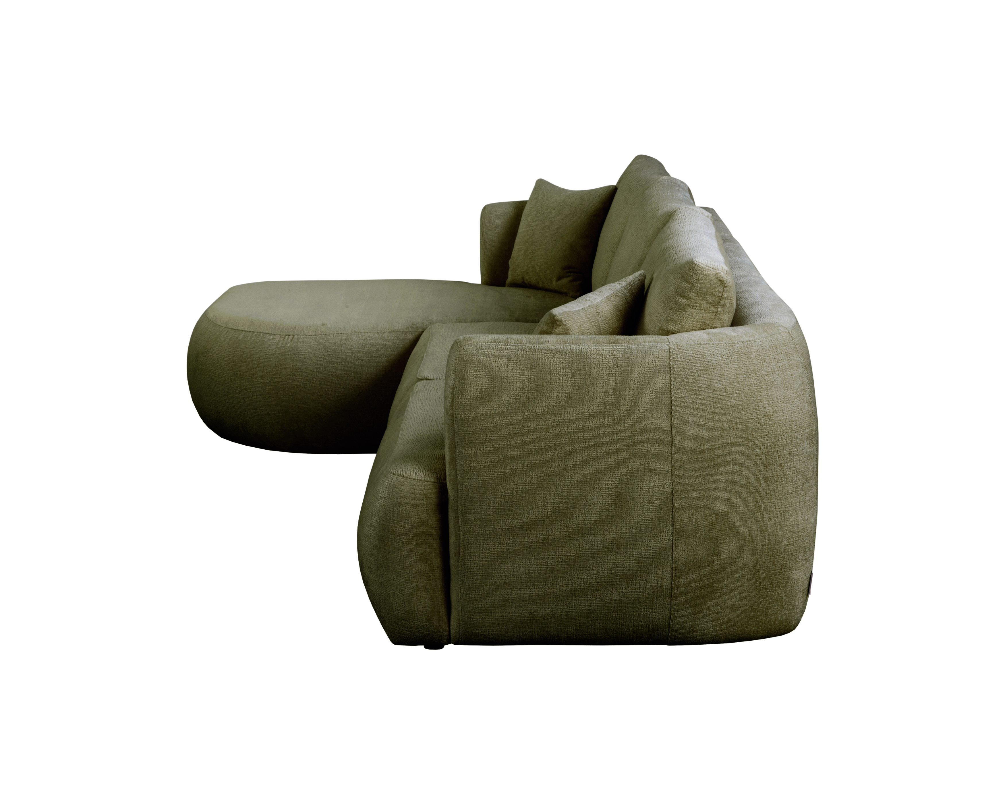 Canapé d’angle gauche Lepic en tissu chenille vert olive Paname Avenue, vue de profil sur fond blanc