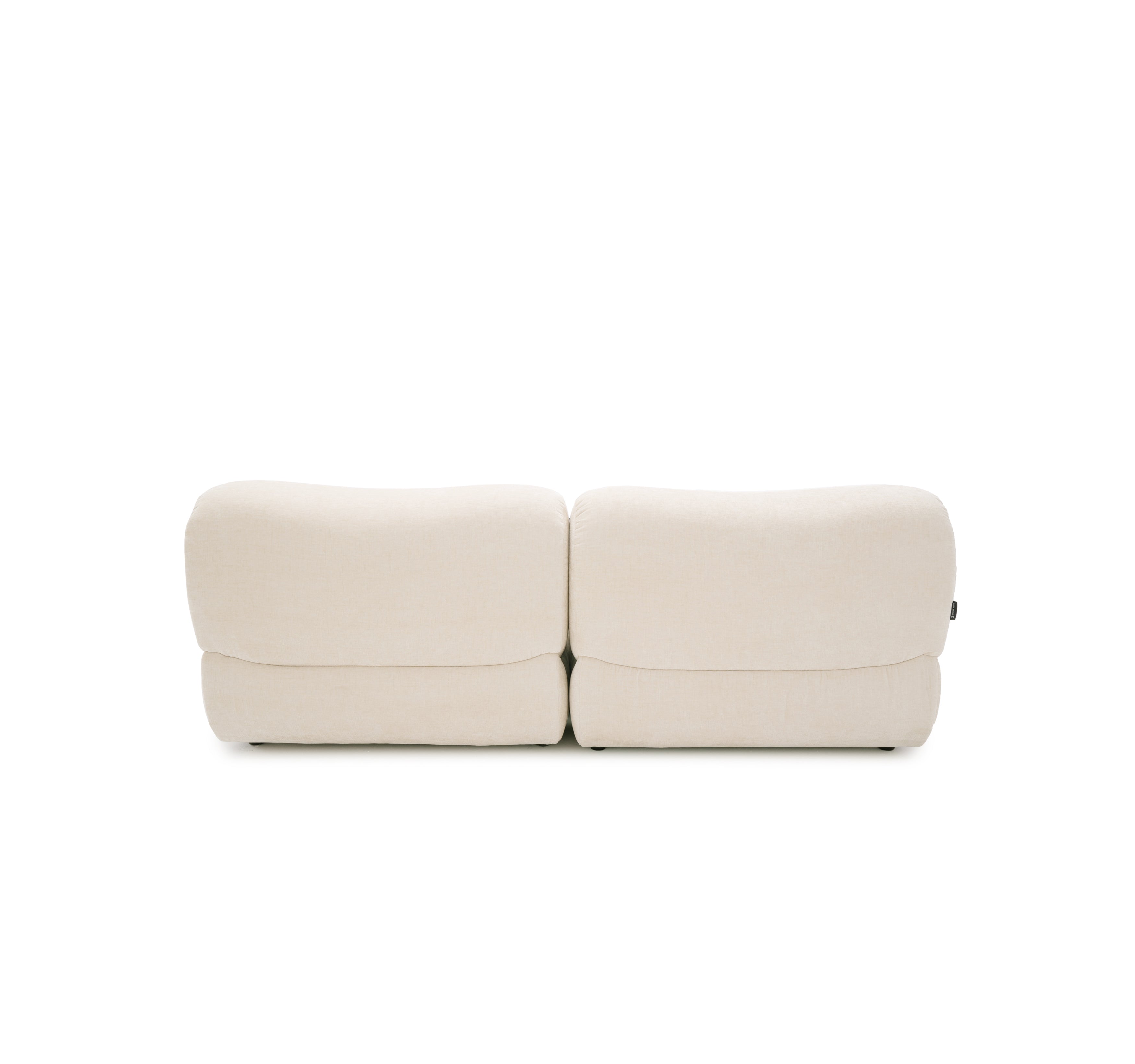 Canapé d’angle gauche Pot-de-Fer en tissu chenille beige Paname Avenue, vue arrière sur fond blanc