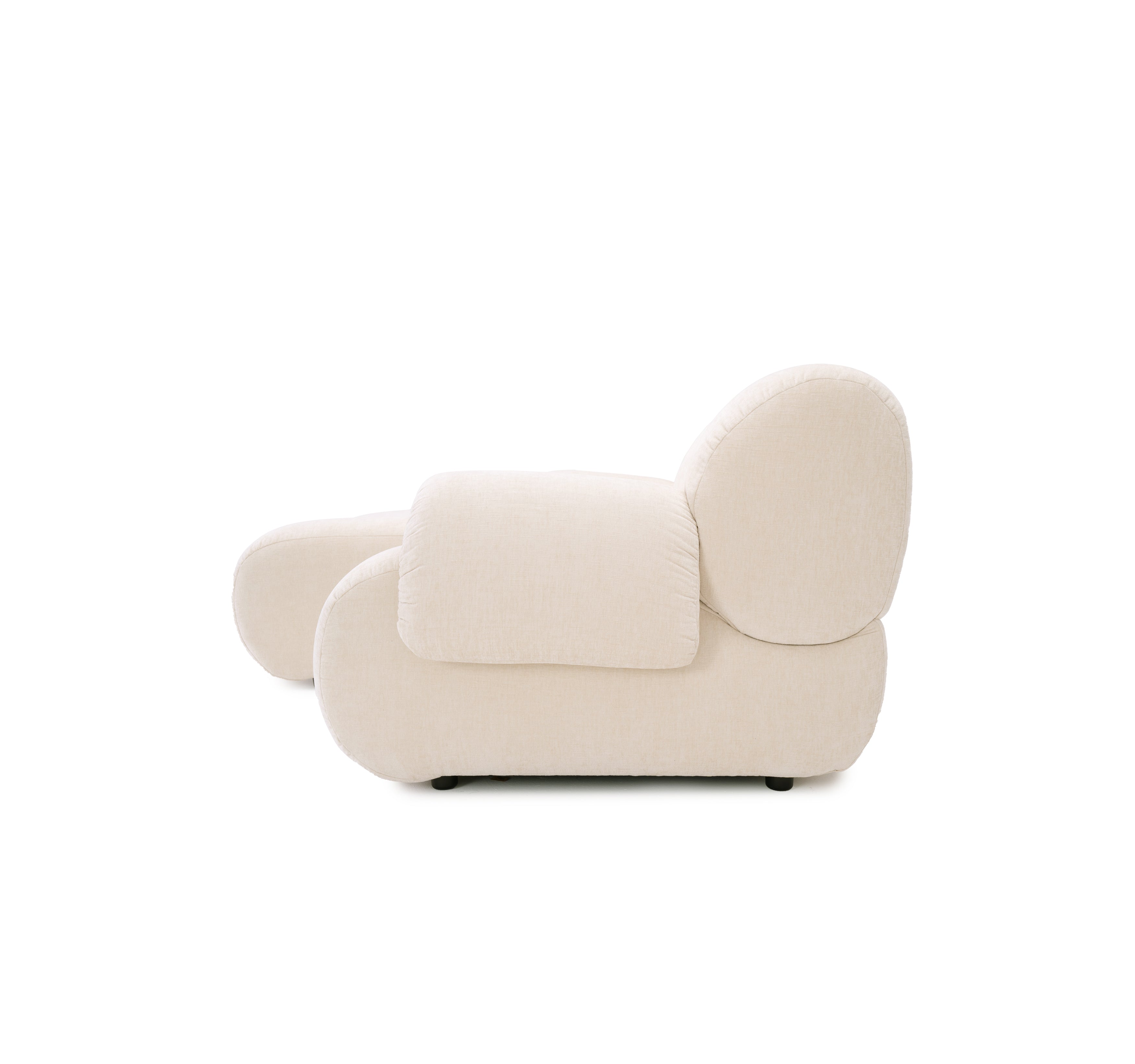 Canapé d’angle gauche Pot-de-Fer en tissu chenille beige Paname Avenue, vue de profil sur fond blanc