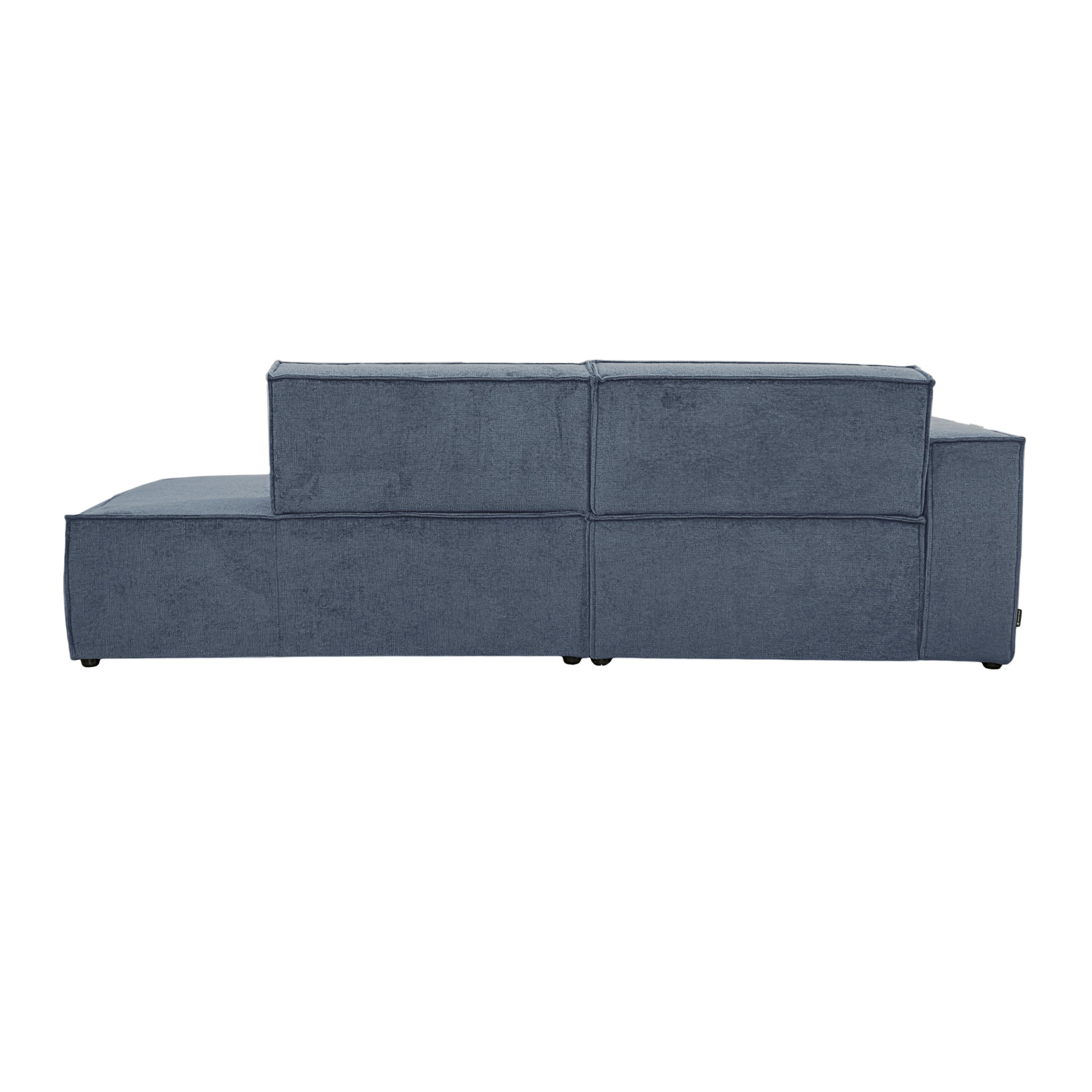 Canapé d’angle gauche Prévôt en tissu chenille bleu Paname Avenue, vue arrière sur fond blanc