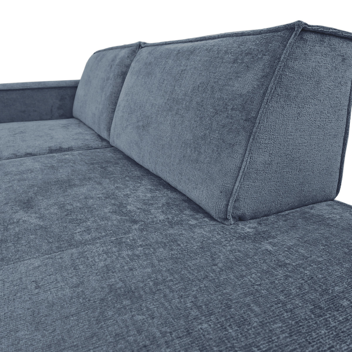 Canapé d’angle gauche Prévôt en tissu chenille bleu Paname Avenue, zoom sur le revêtement
