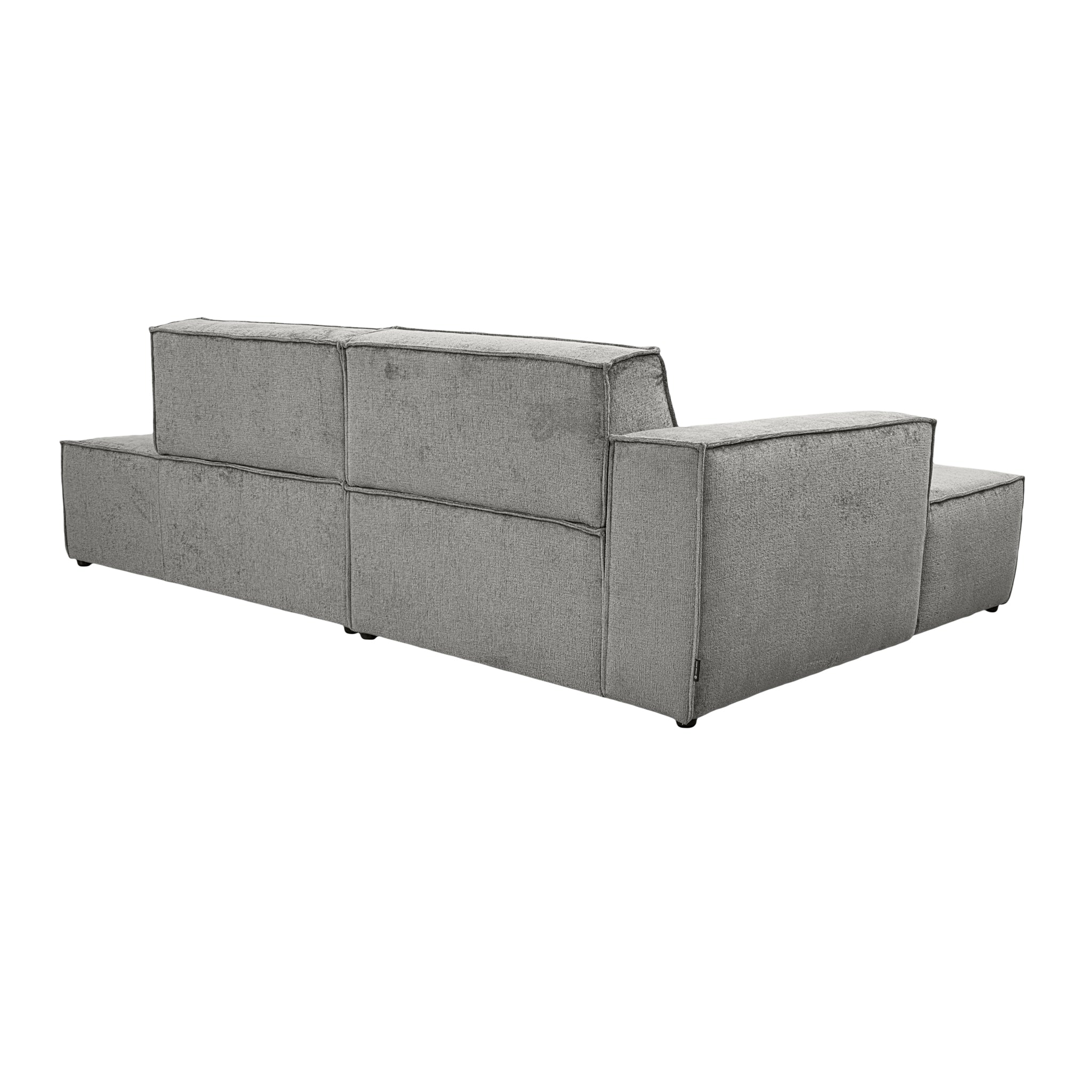 Canapé d’angle gauche Prévôt en tissu chenille gris Paname Avenue, vue trois-quarts de dos sur fond blanc