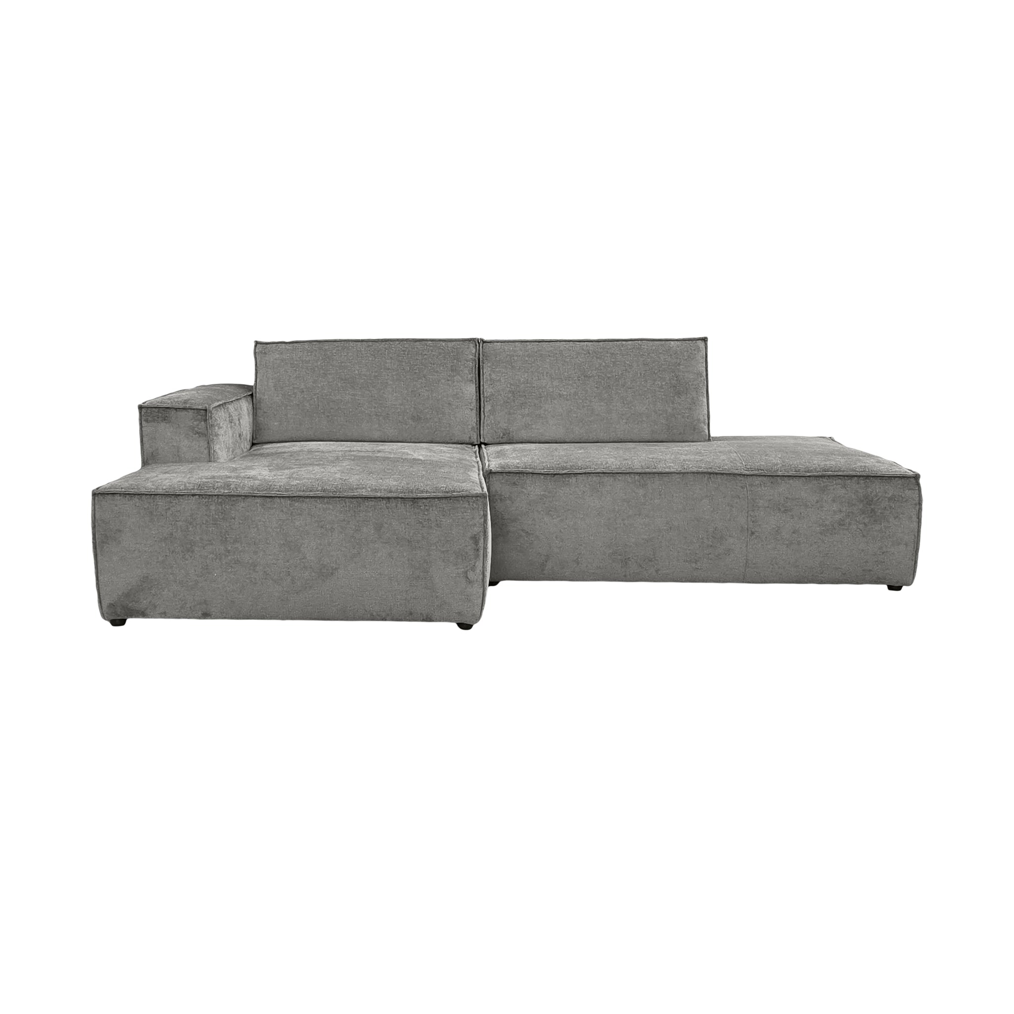 Canapé d’angle gauche Prévôt en tissu chenille gris Paname Avenue, vue de face sur fond blanc