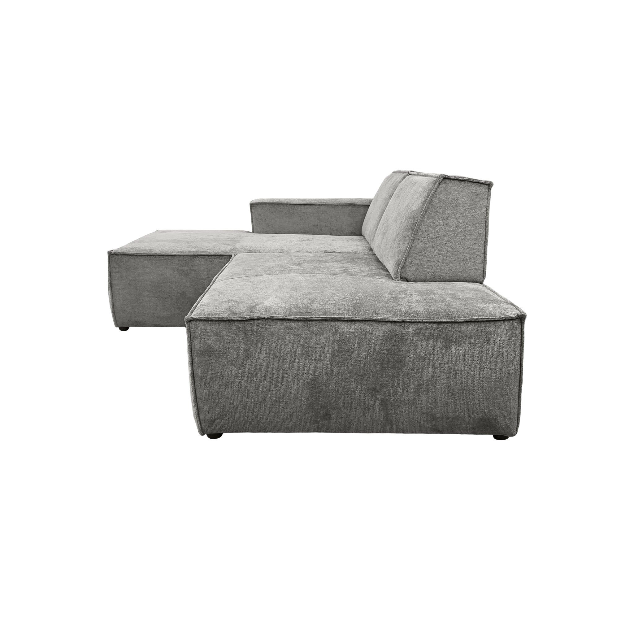 Canapé d’angle gauche Prévôt en tissu chenille gris Paname Avenue, vue de profil sur fond blanc