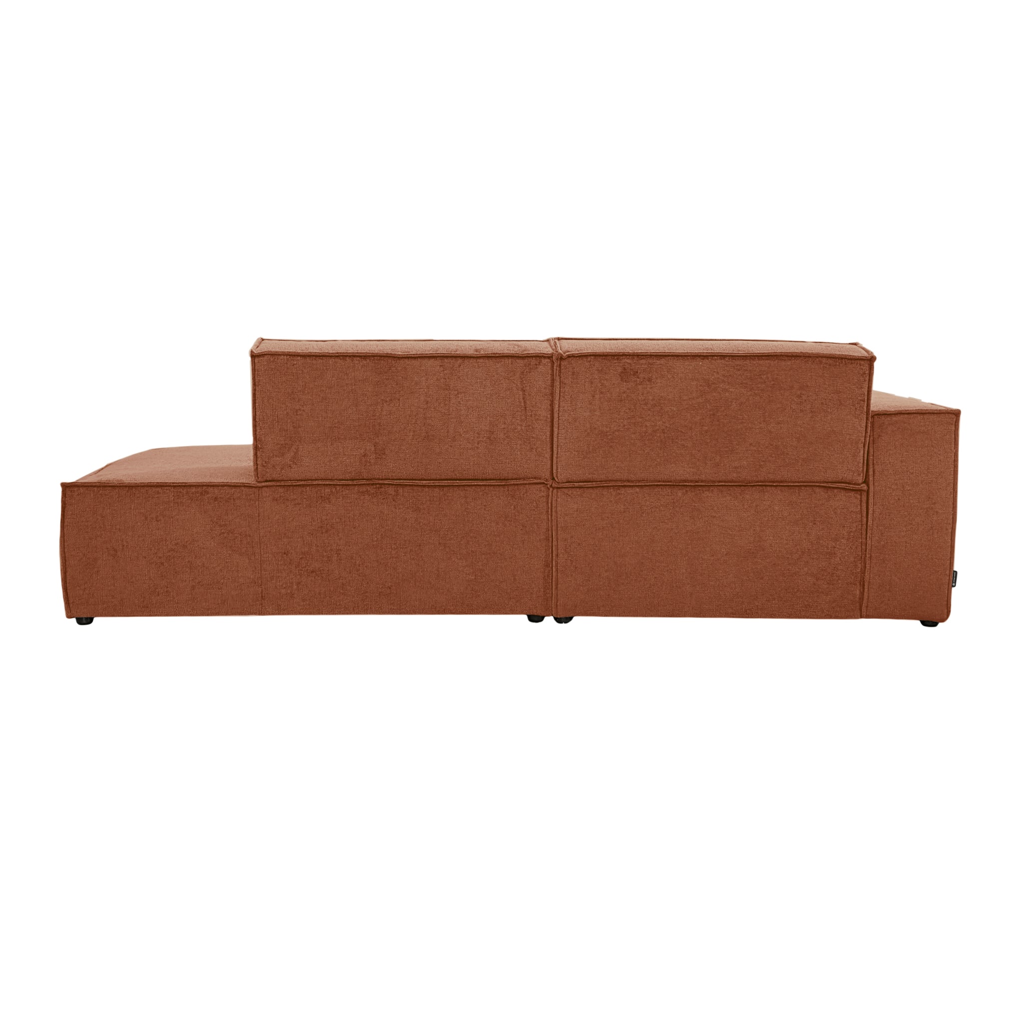 Canapé d’angle gauche Prévôt en tissu chenille terracotta Paname Avenue, vue arrière sur fond blanc