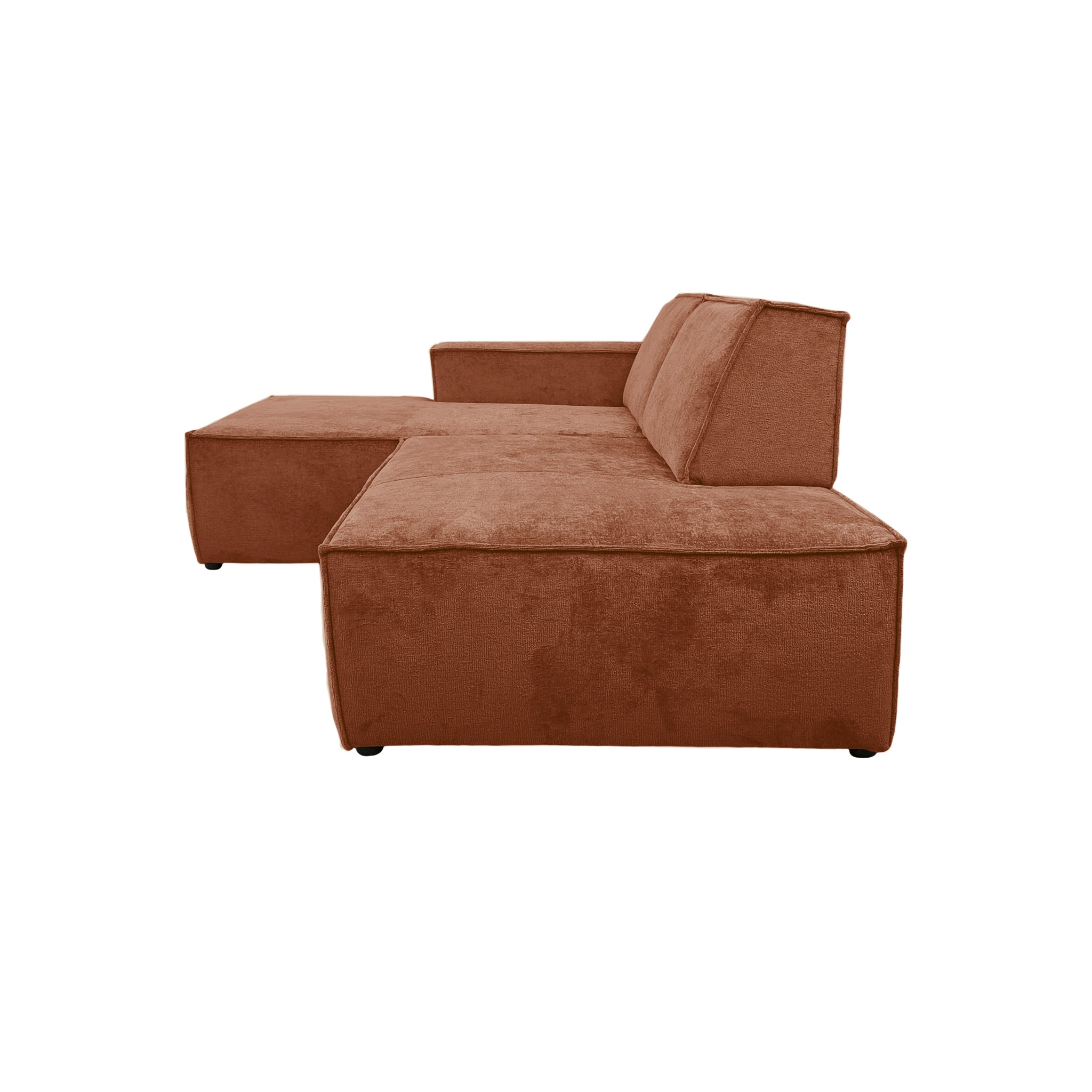 Canapé d’angle gauche Prévôt en tissu chenille terracotta Paname Avenue, vue de profil sur fond blanc