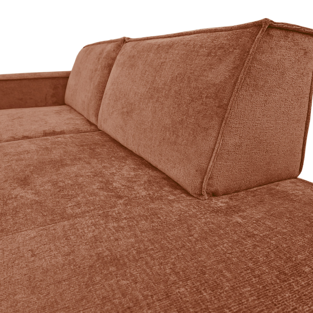 Canapé d’angle gauche Prévôt en tissu chenille terracotta Paname Avenue, zoom sur le revêtement