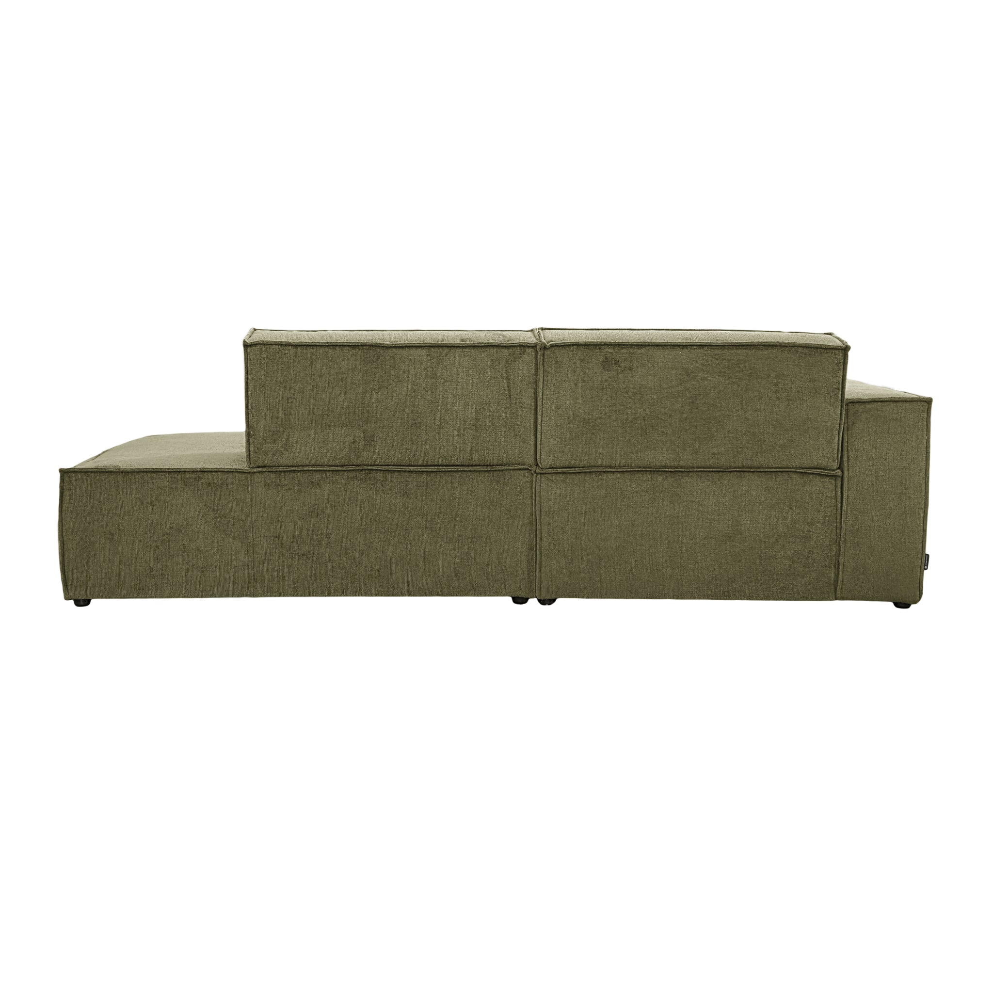 Canapé d’angle gauche Prévôt en tissu chenille vert olive Paname Avenue, vue arrière sur fond blanc