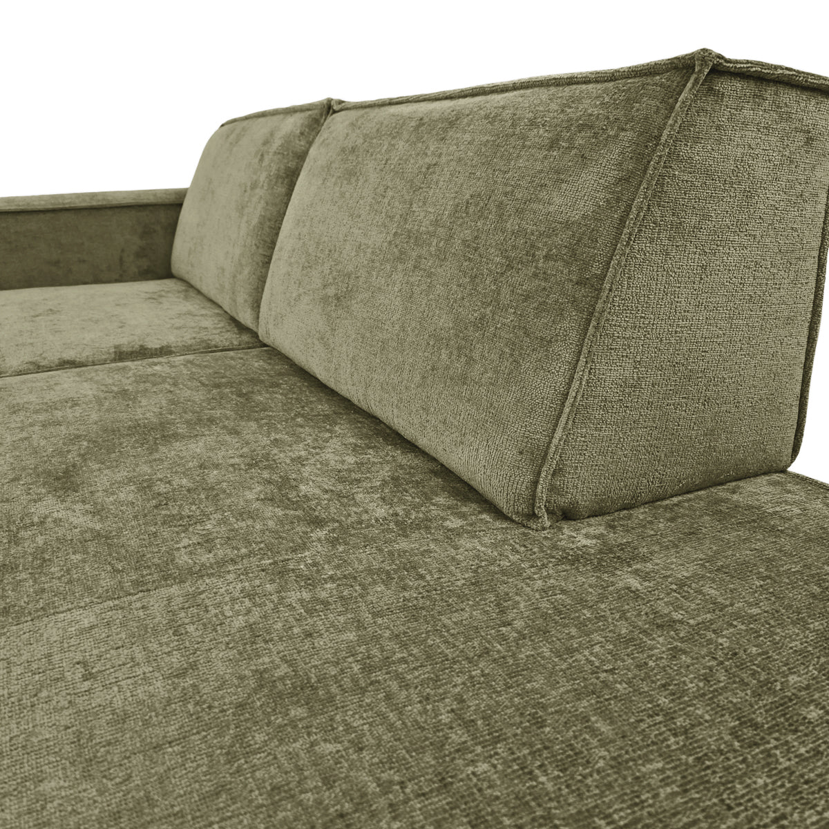 Canapé d’angle gauche Prévôt en tissu chenille vert olive Paname Avenue, zoom sur le revêtement