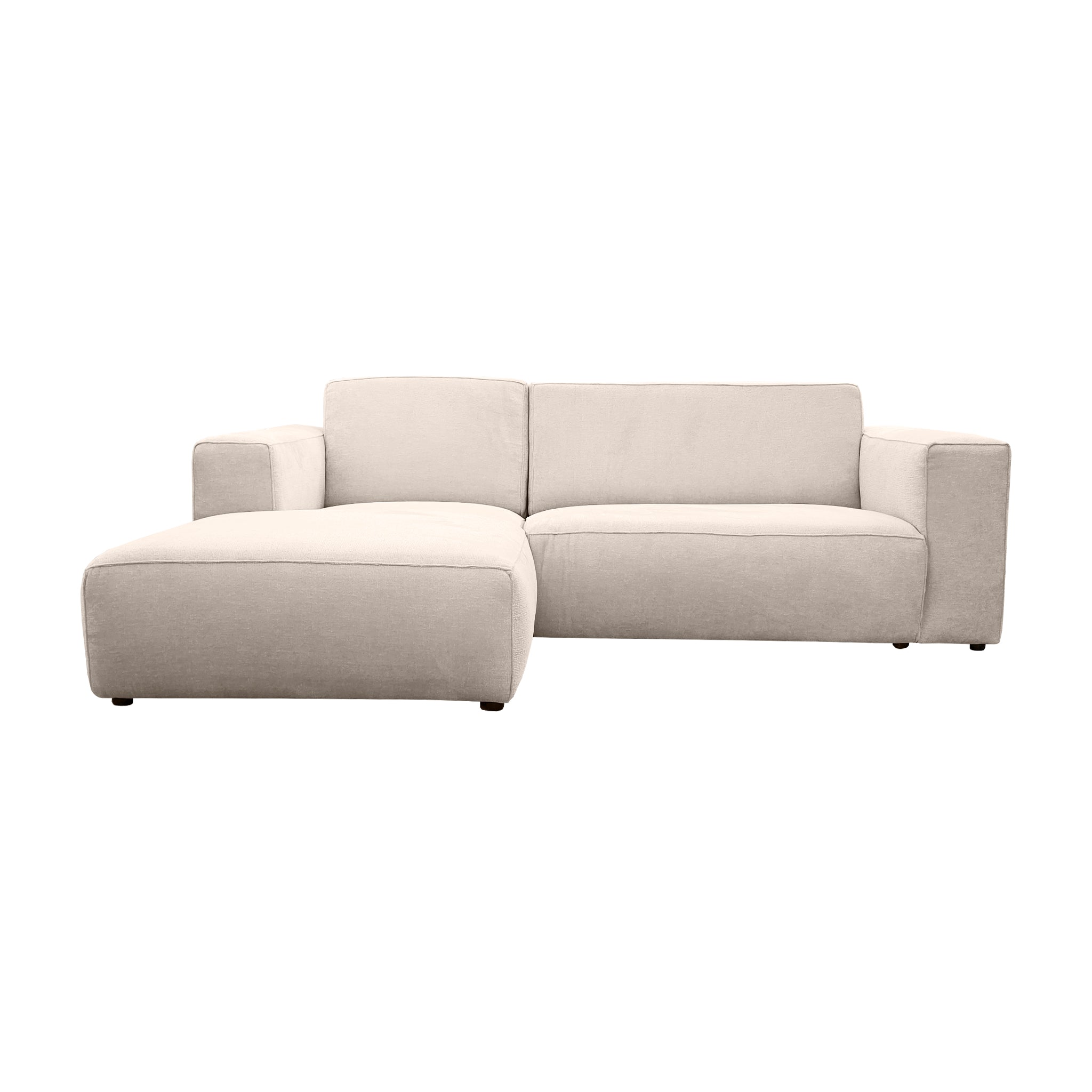 Canapé d’angle gauche Roi-de-Sicile en tissu chenille beige Paname Avenue, vue de face sur fond blanc