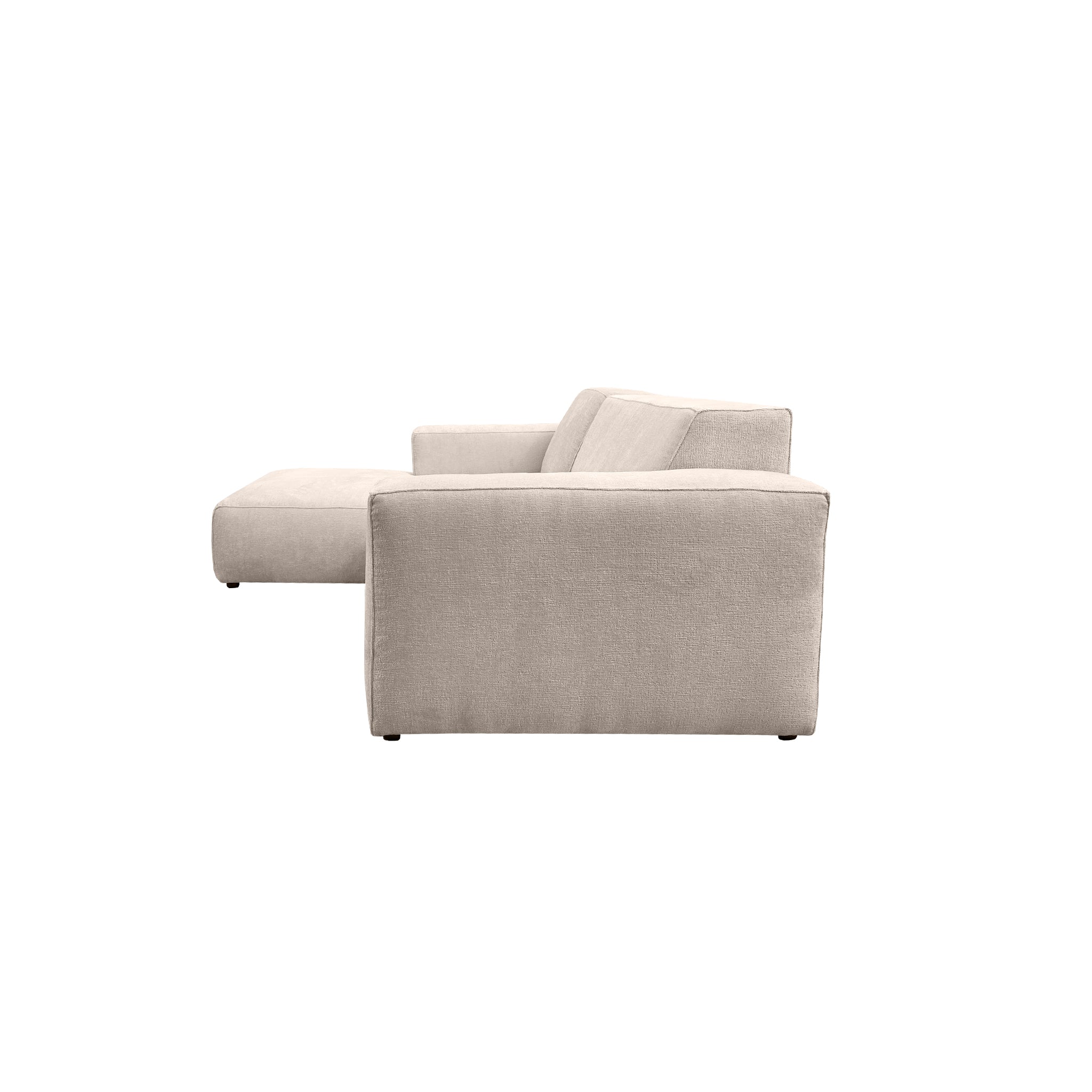 Canapé d’angle gauche Roi-de-Sicile en tissu chenille beige Paname Avenue, vue de profil sur fond blanc