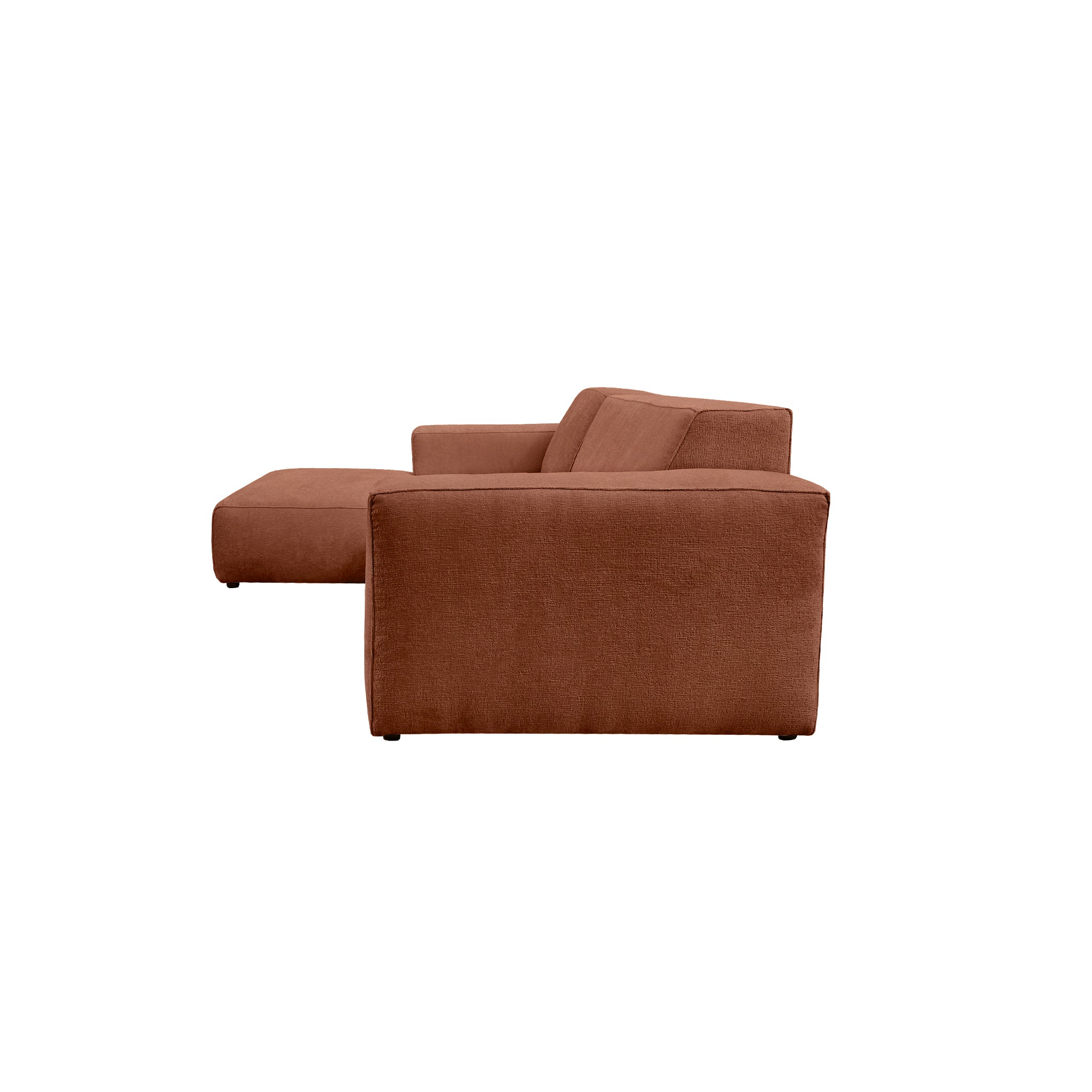 Canapé d’angle gauche Roi-de-Sicile en tissu chenille terracotta Paname Avenue, vue de profil sur fond blanc