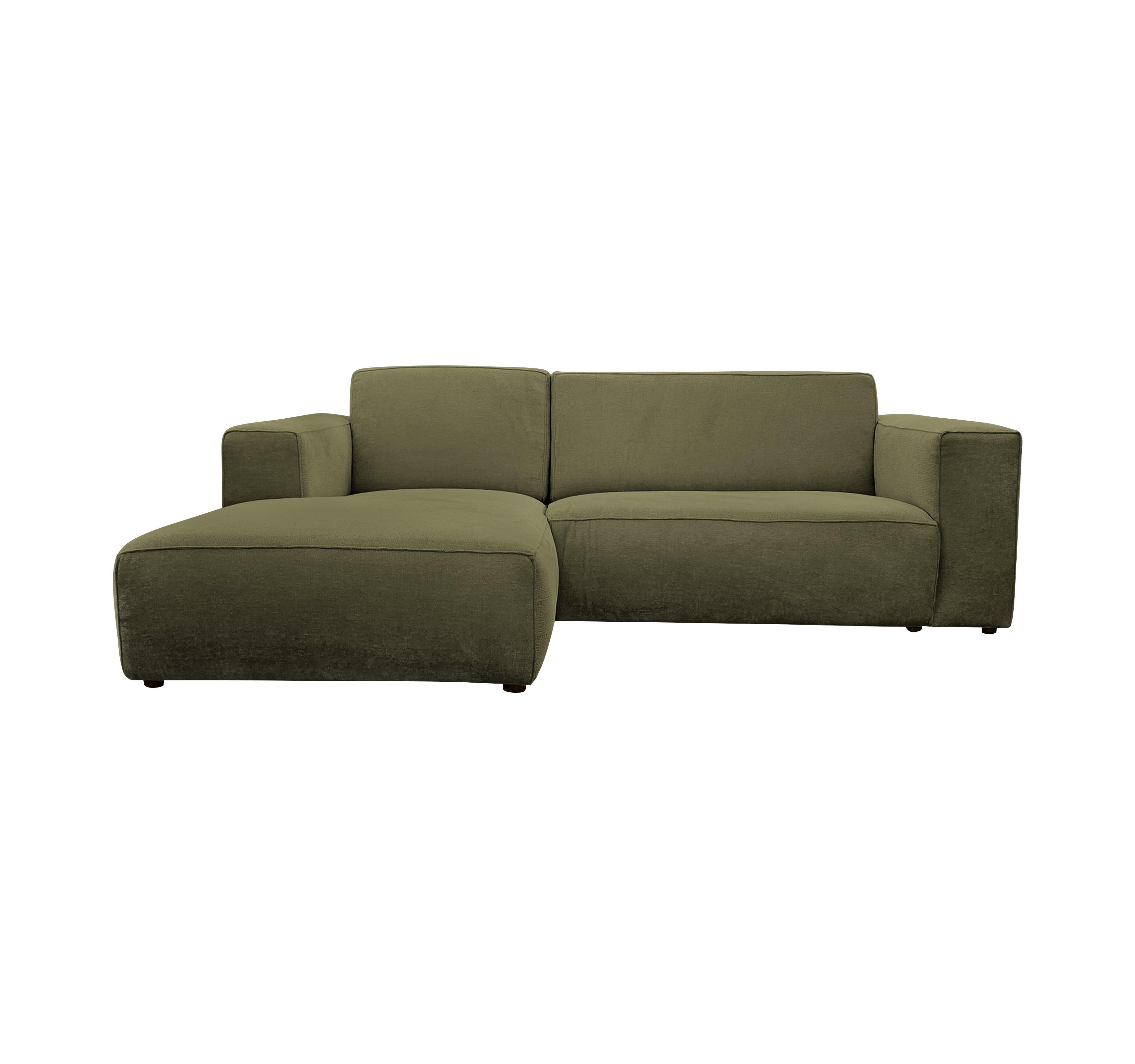Canapé d’angle gauche Roi-de-Sicile en tissu chenille vert olive Paname Avenue, vue de face sur fond blanc