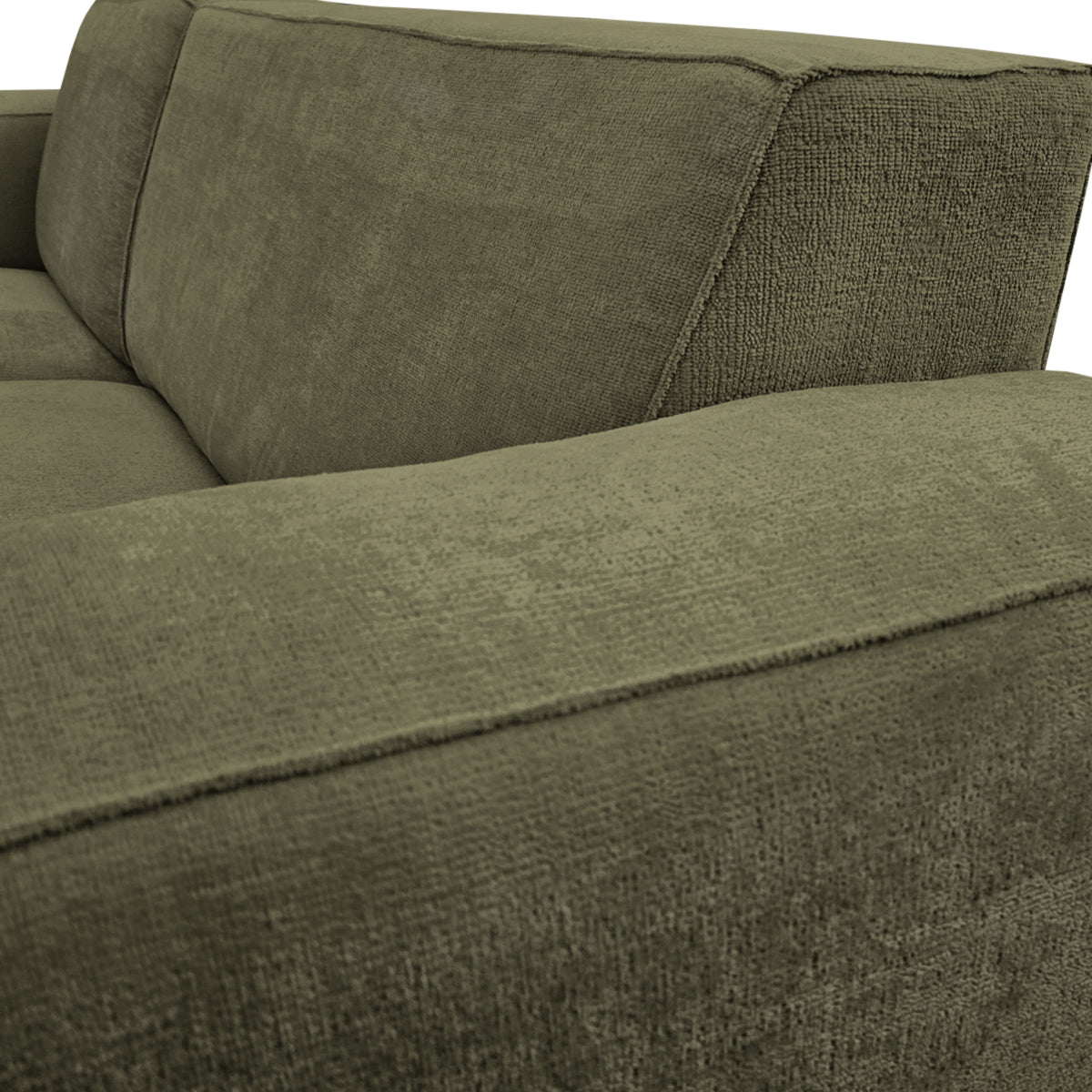 Canapé d’angle gauche Roi-de-Sicile en tissu chenille vert olive Paname Avenue, zoom sur le revêtement