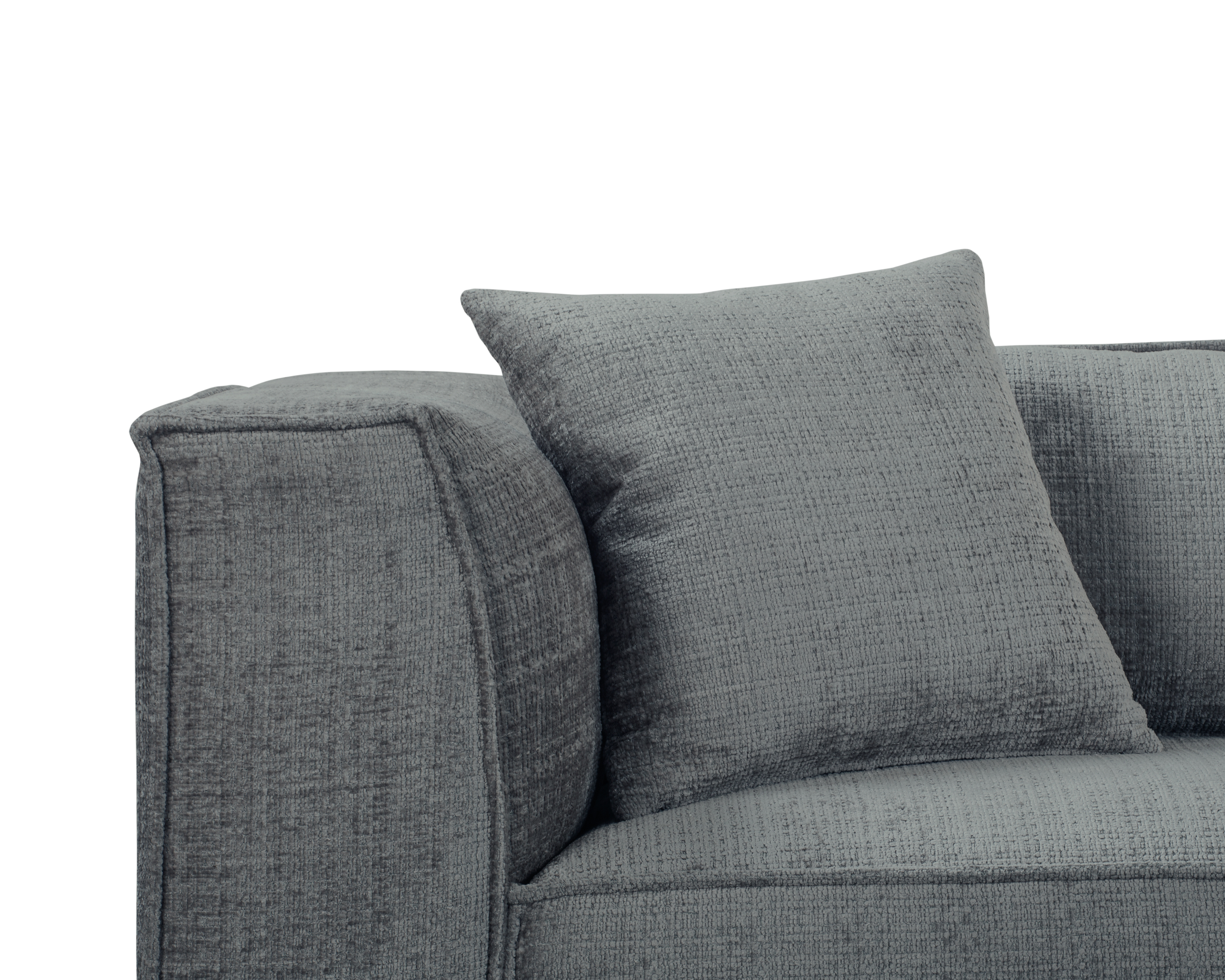 Canapé droit Abbesses en tissu chenille anthracite Paname Avenue, zoom sur les coussins