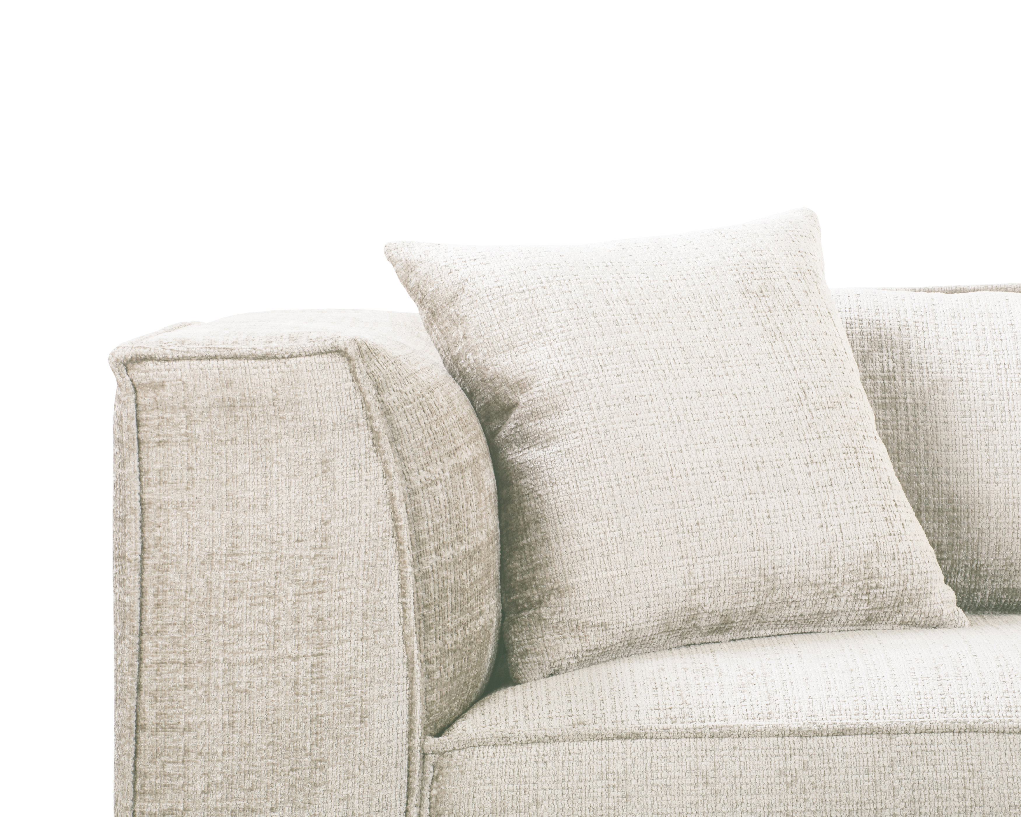 Canapé droit Abbesses en tissu chenille beige Paname Avenue, zoom sur les coussins