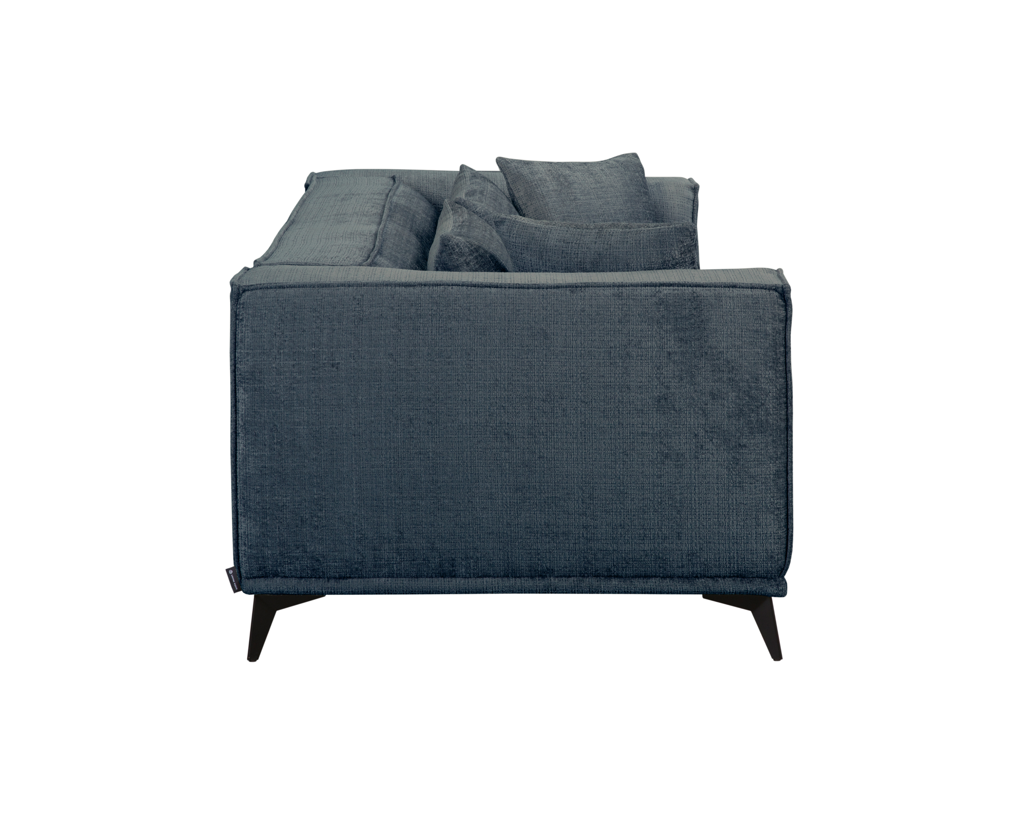 Canapé droit Abbesses en tissu chenille bleu Paname Avenue, vue de profil sur fond blanc