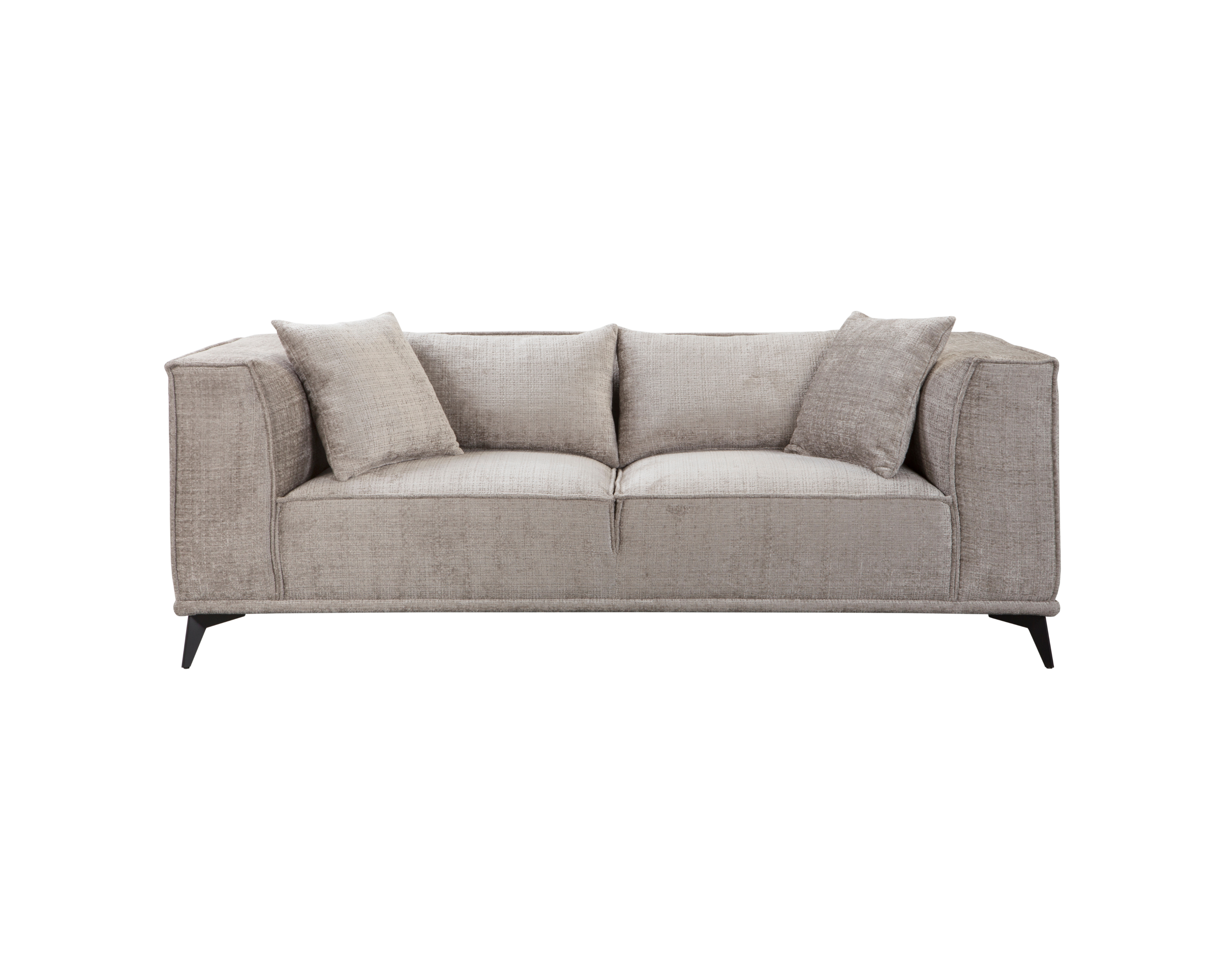 Canapé droit Abbesses en tissu chenille taupe Paname Avenue, vue de face sur fond blanc