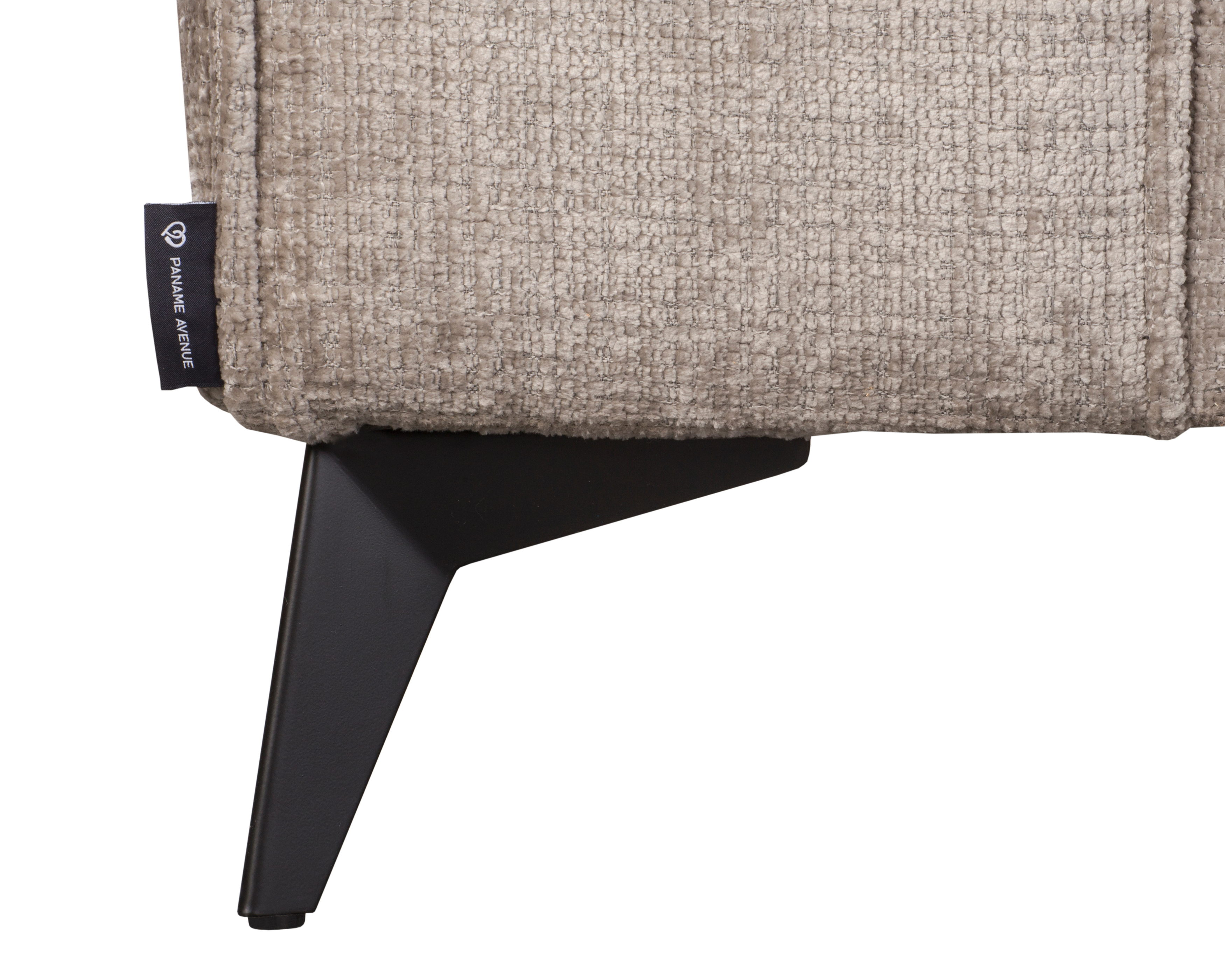 Canapé droit Abbesses en tissu chenille taupe Paname Avenue, détail du pied 