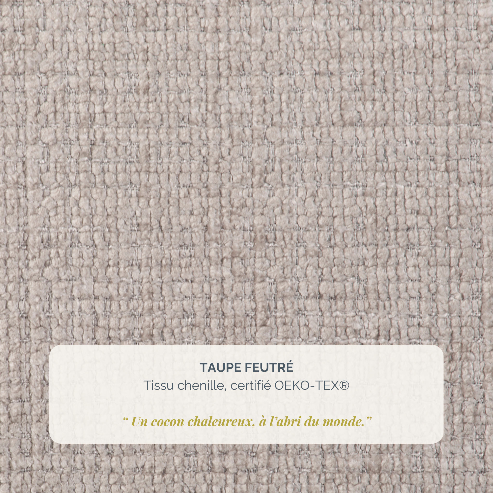 Canapé droit Abbesses en tissu chenille taupe Paname Avenue, détail de la texture du revêtement