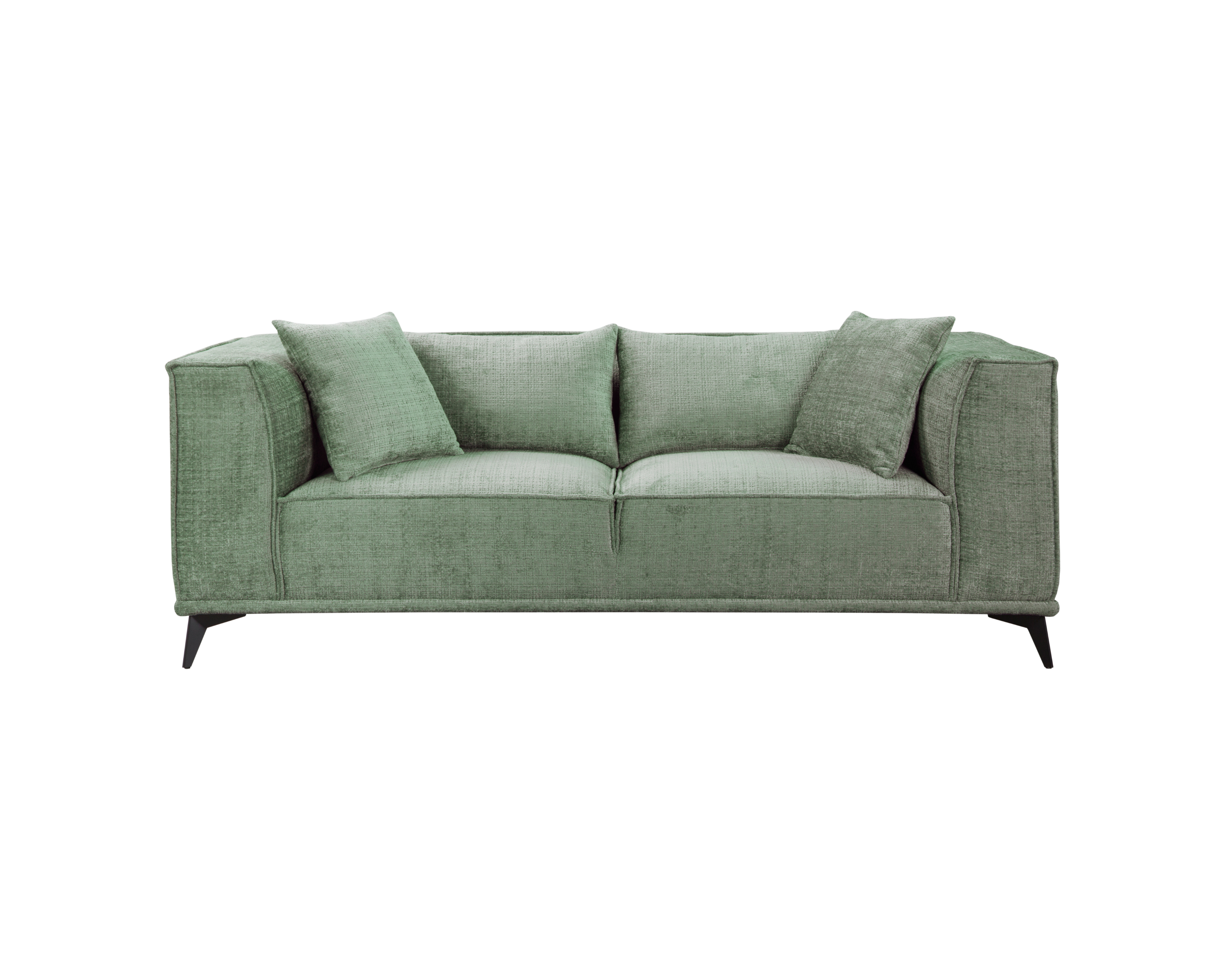 Canapé droit Abbesses en tissu chenille vert olive Paname Avenue, vue de face sur fond blanc