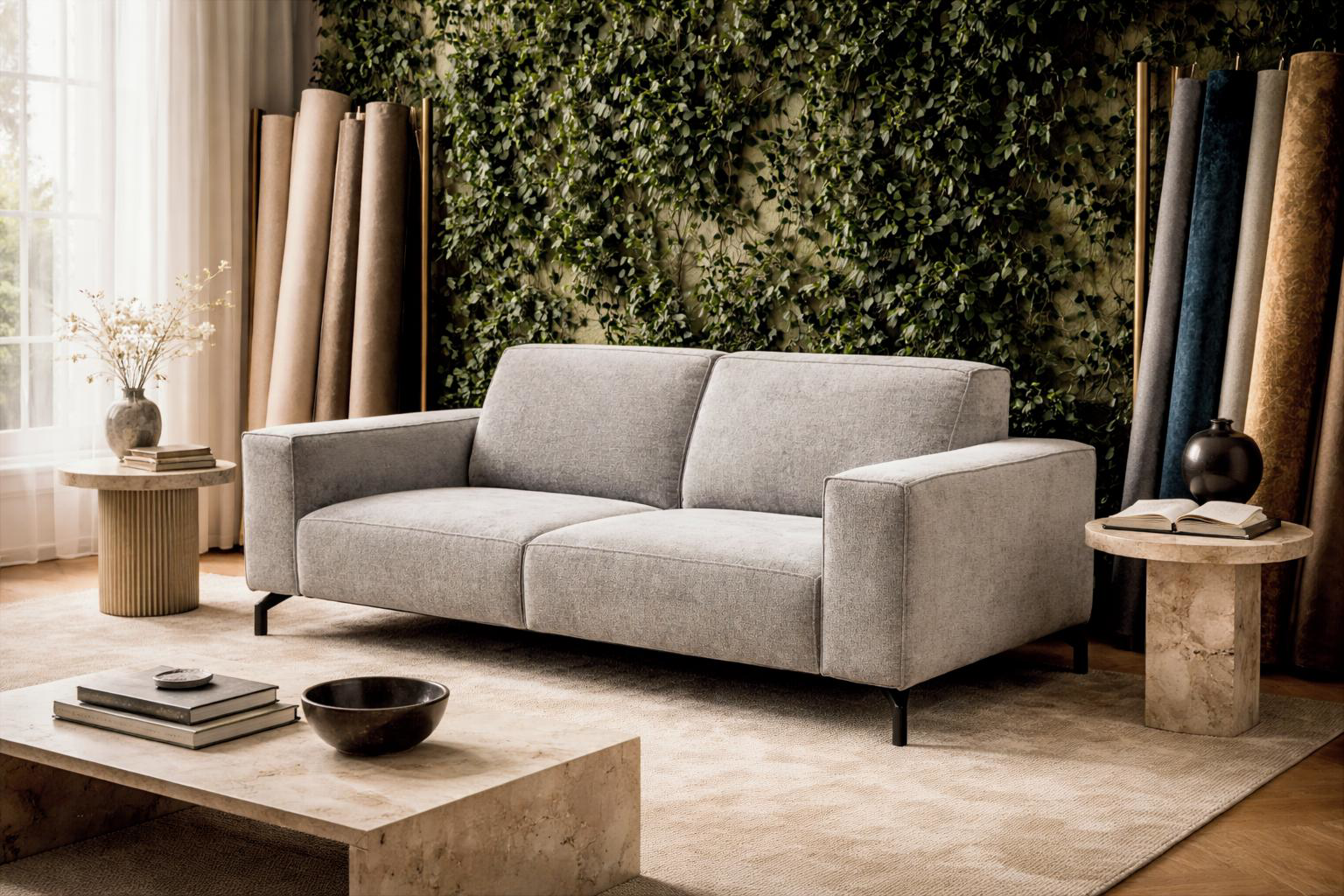 Canapé droit Clery Paname Avenue dans une ambiance feutrée et végétale