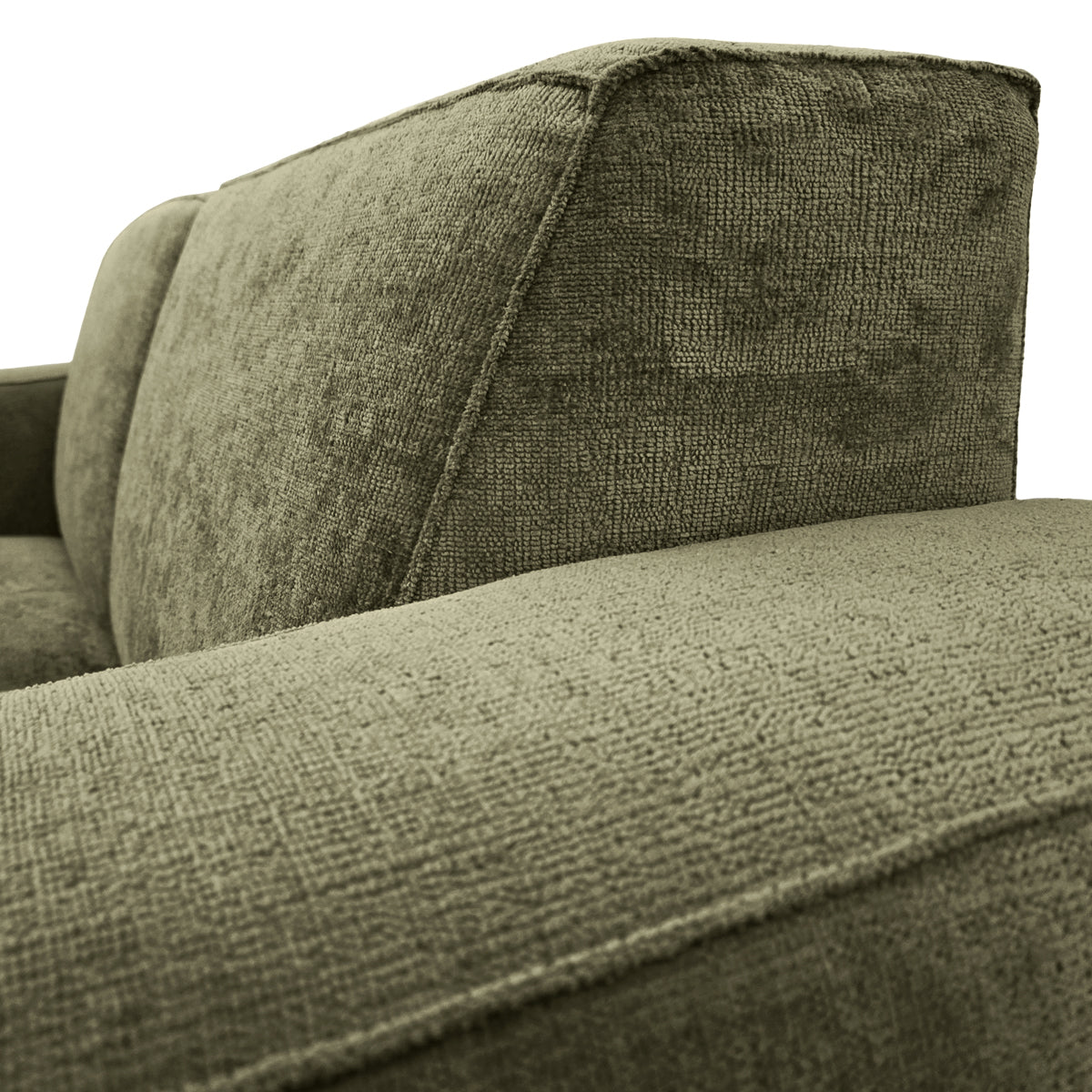 Canapé droit Cléry en tissu chenille vert olive Paname Avenue, zoom sur le revêtement