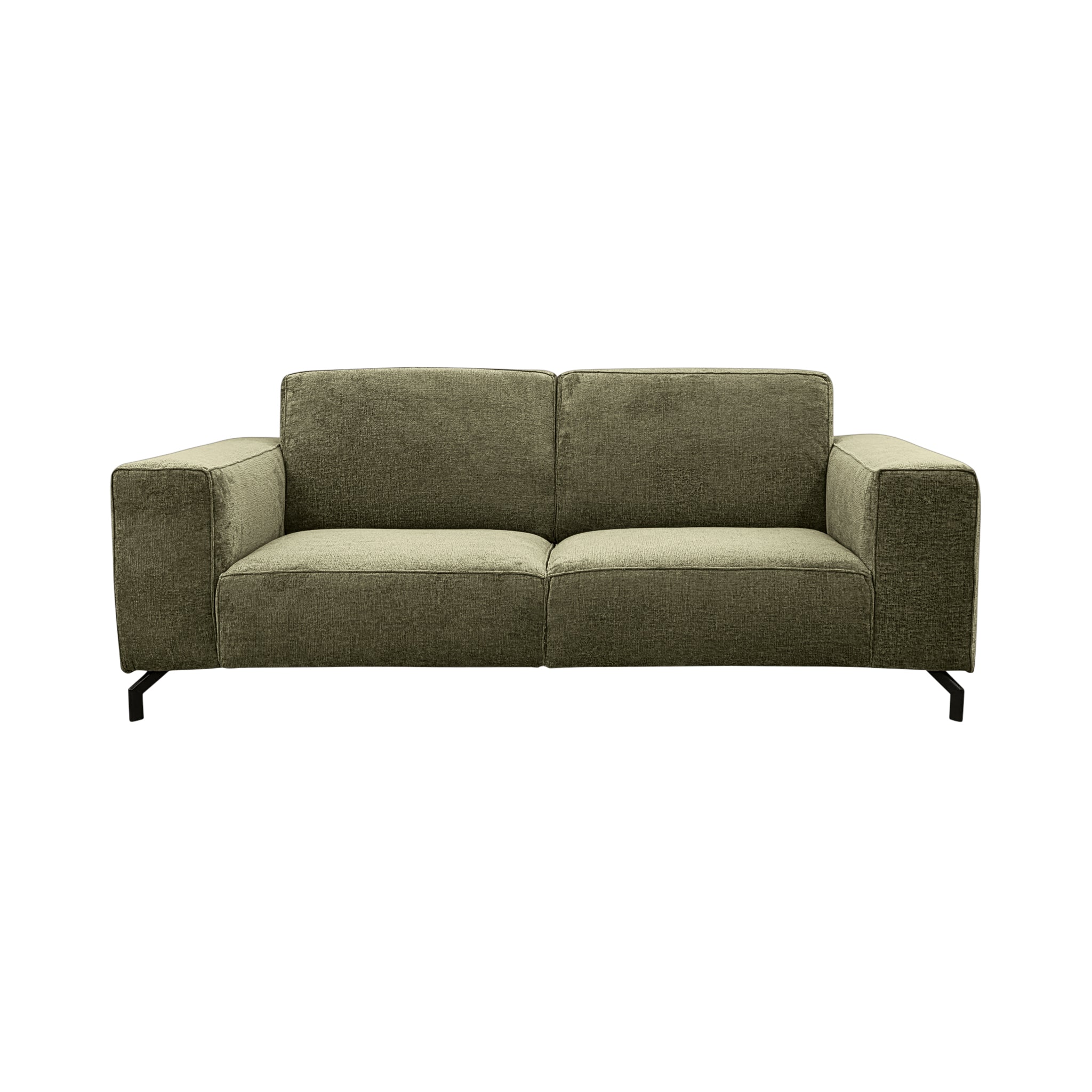 Canapé droit Cléry en tissu chenille vert olive Paname Avenue, vue de face sur fond blanc