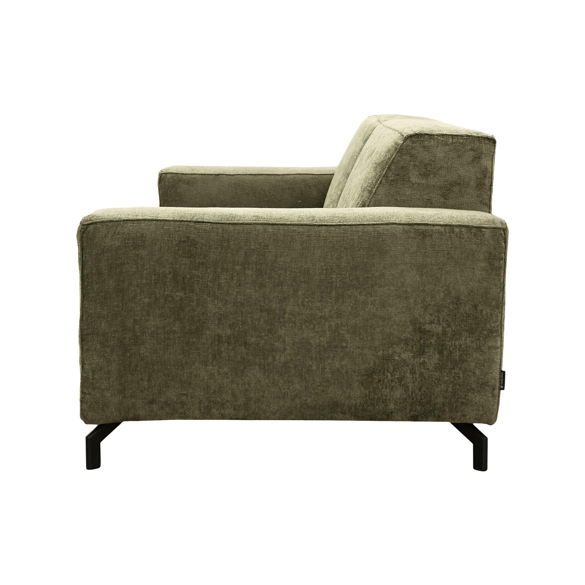 Canapé droit Cléry en tissu chenille vert olive Paname Avenue, vue de profil sur fond blanc