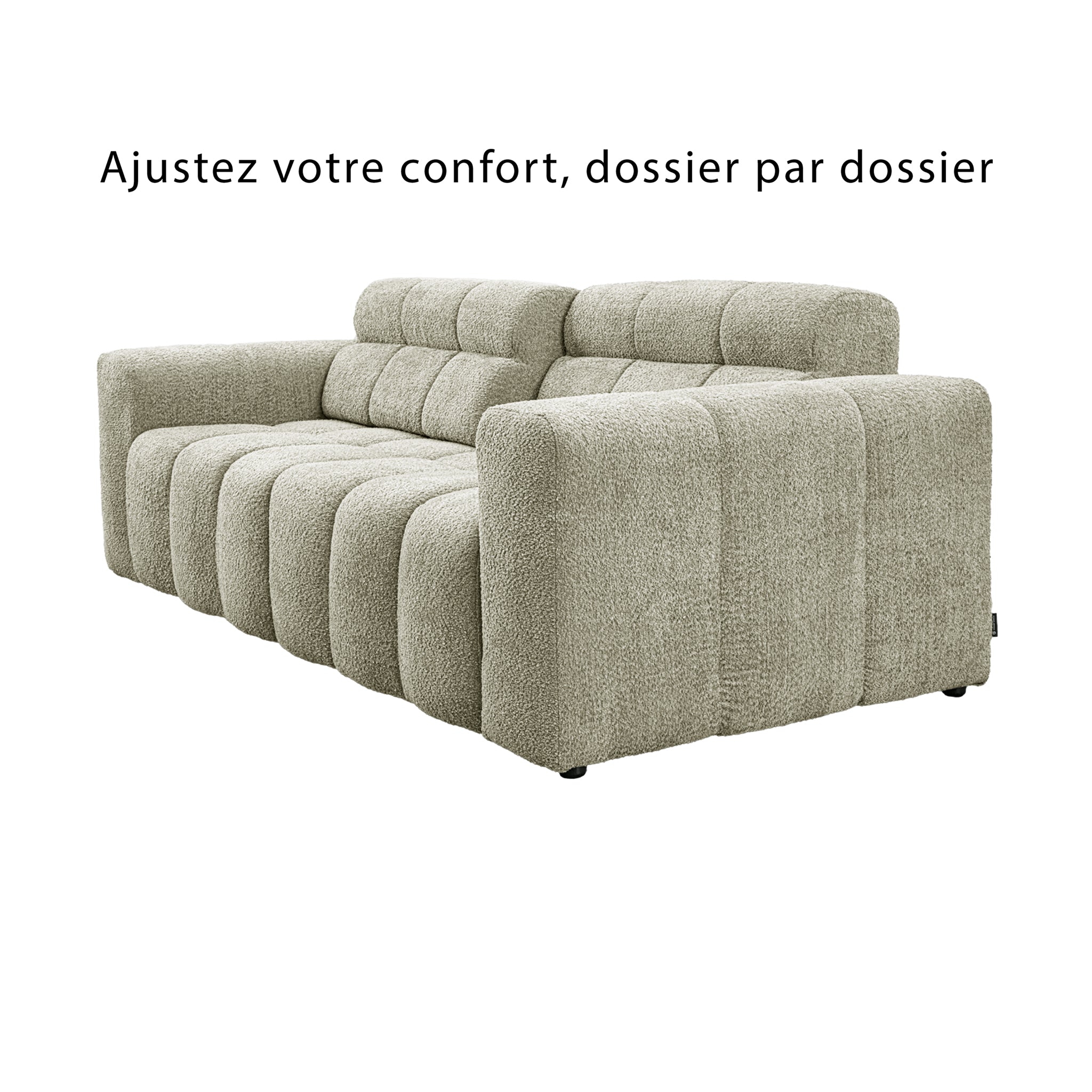 Canapé droit Colonel-Driant en tissu bouclette beige Paname Avenue, vue sur les dossiers ajustables