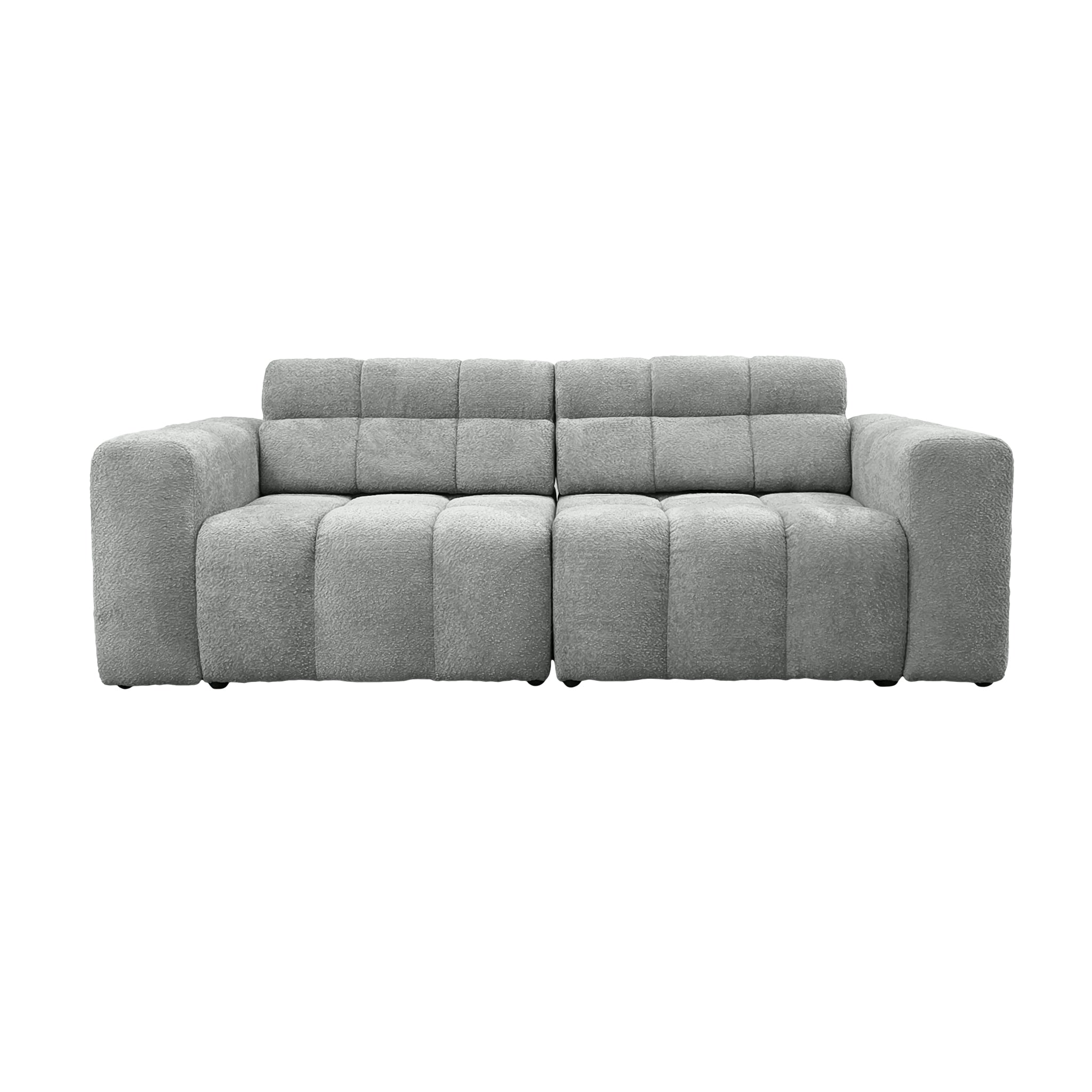 Canapé droit Colonel-Driant en tissu bouclette gris clair Paname Avenue, vue de face sur fond blanc