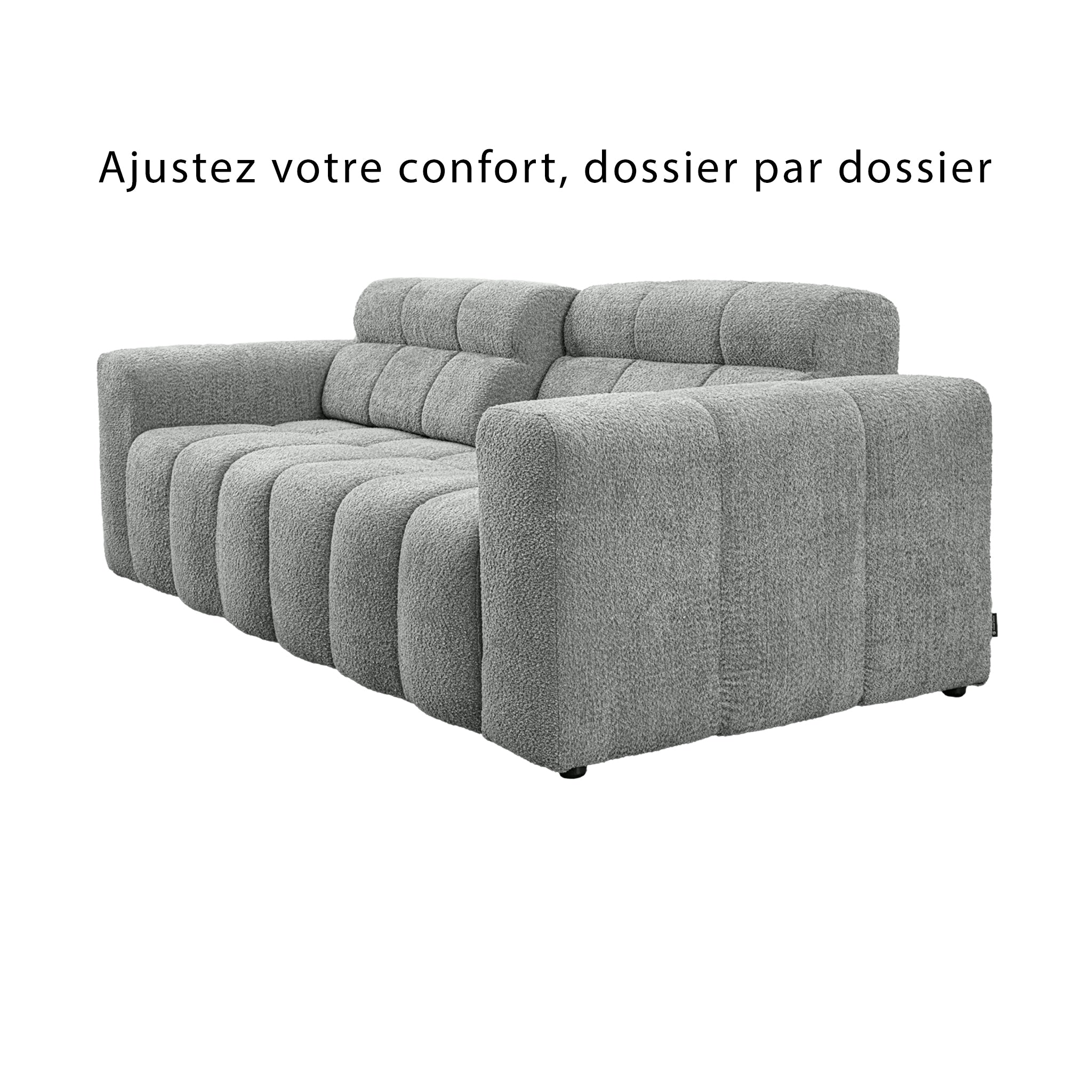 Canapé droit Colonel-Driant en tissu bouclette gris clair Paname Avenue, vue sur les dossiers ajustables