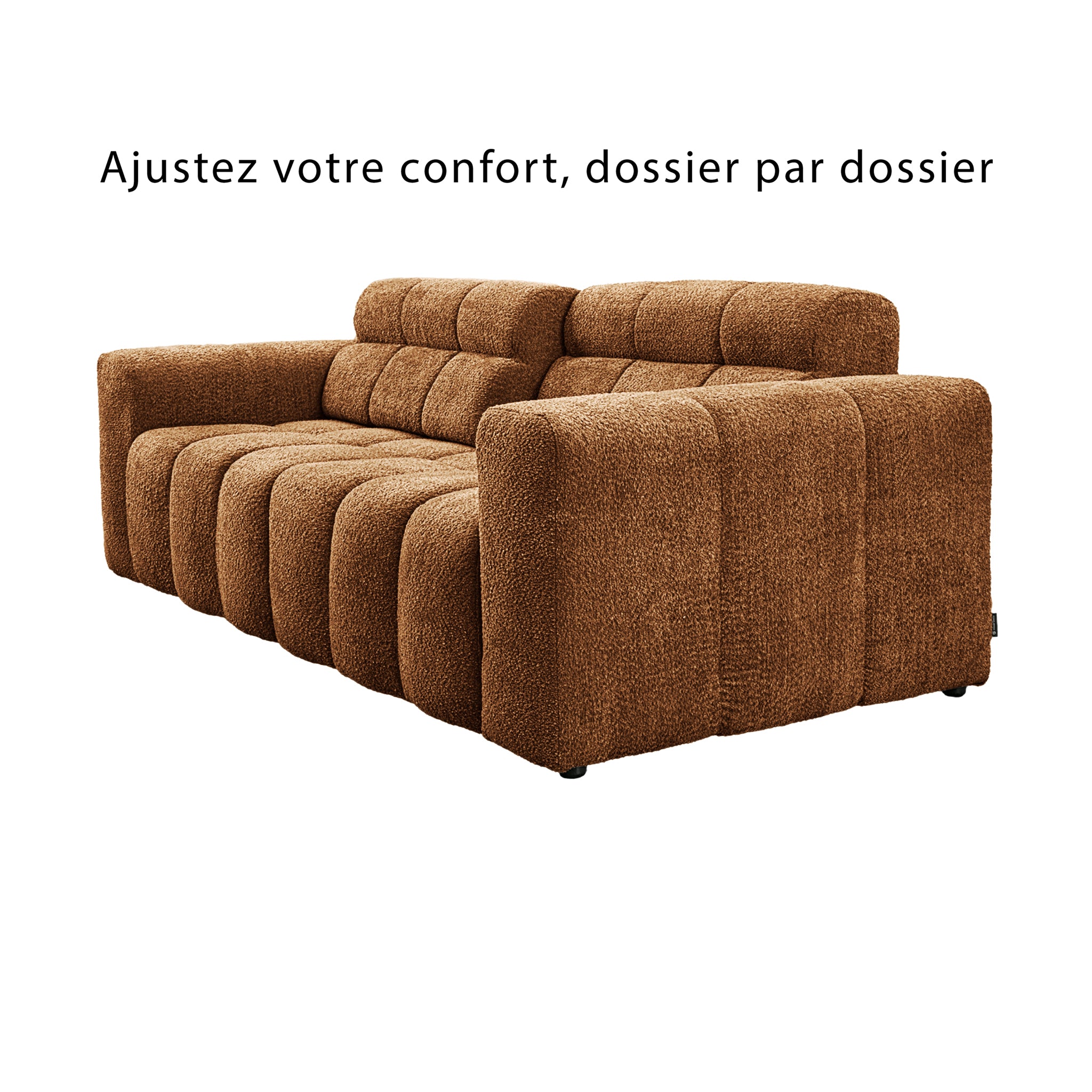 Canapé droit Colonel-Driant en tissu bouclette terracotta Paname Avenue, vue sur les dossiers ajustables