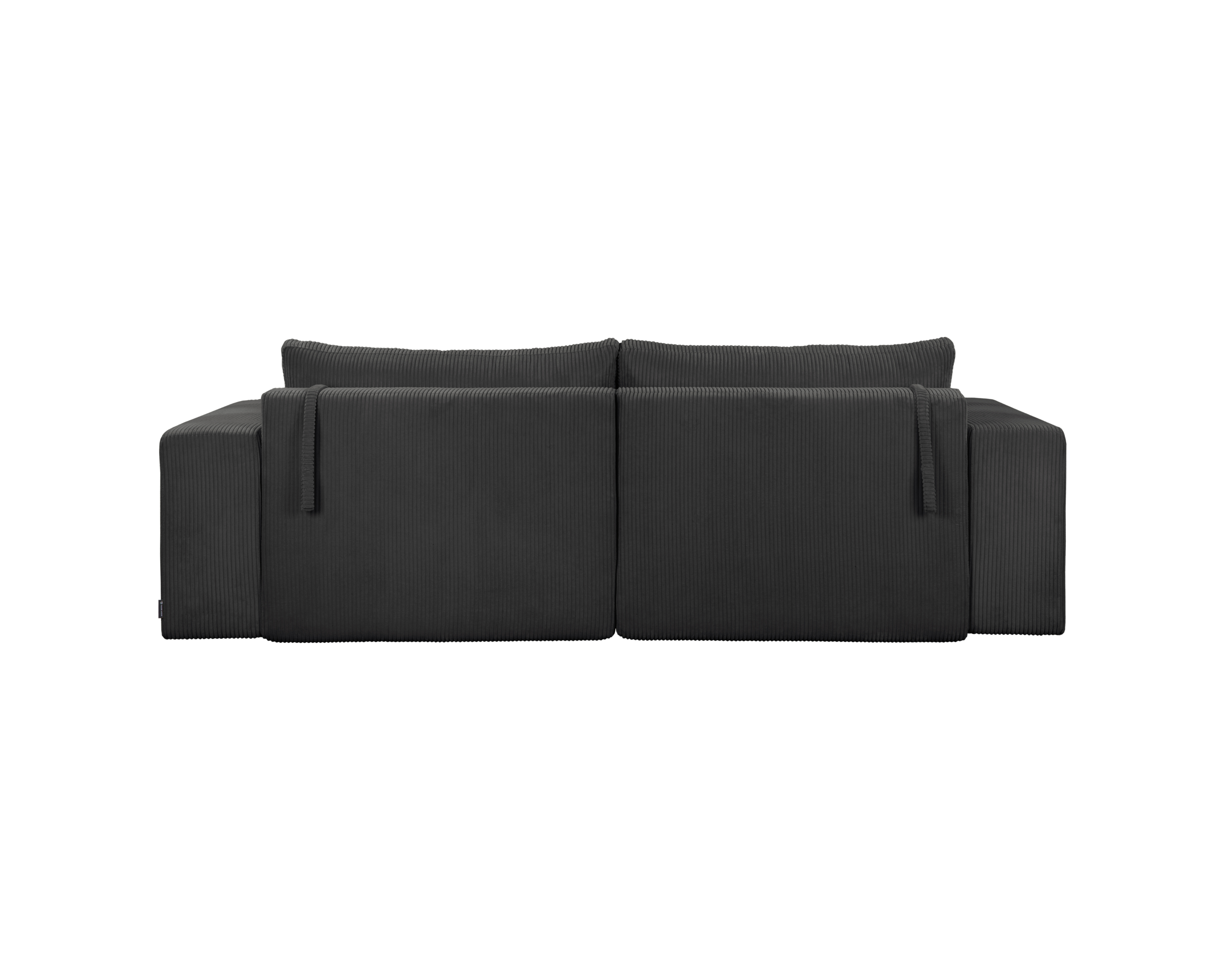 Canapé droit convertible Barres en tissu petit velours côtelé anthracite Paname Avenue, vue arrière sur fond blanc