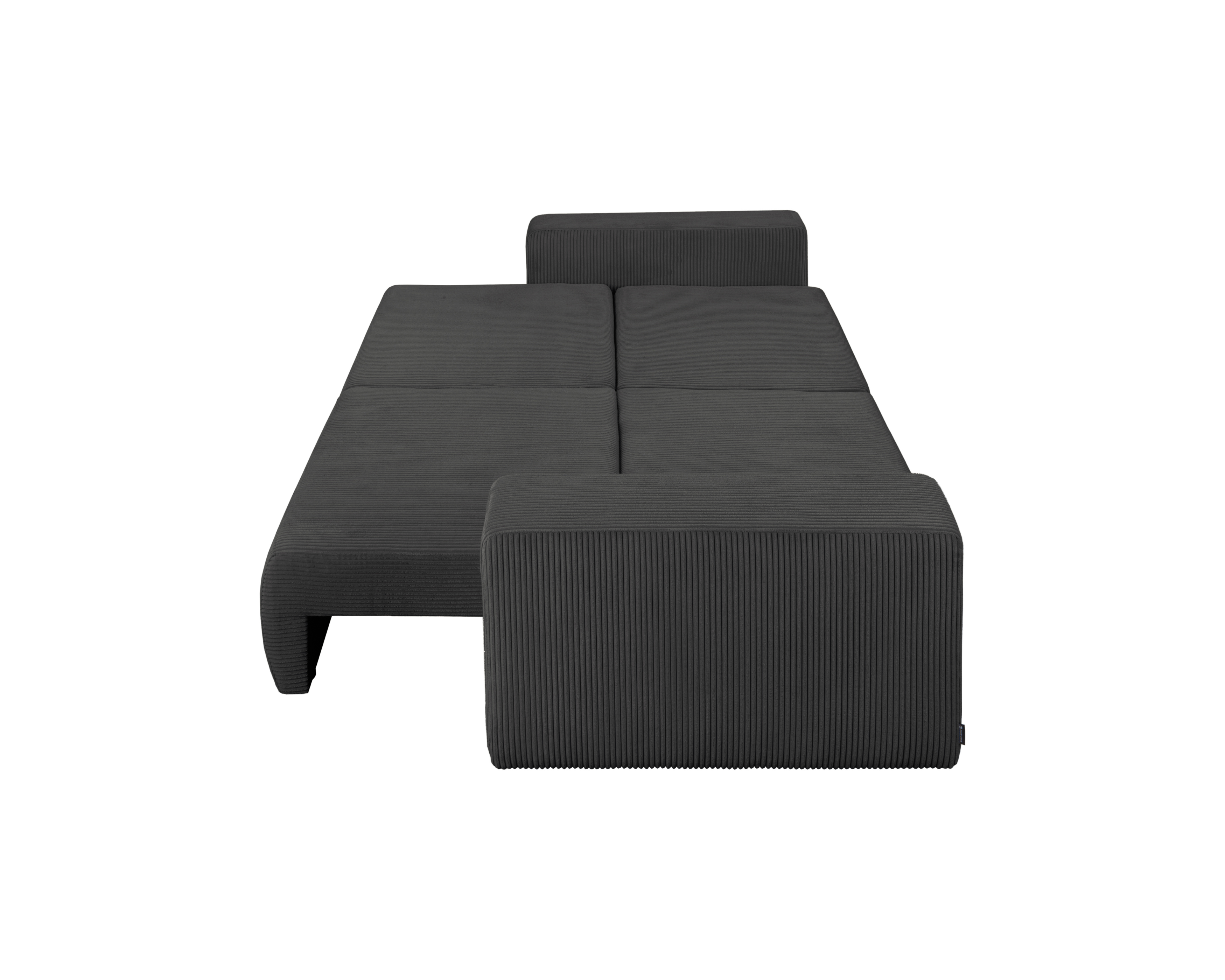 Canapé droit convertible Barres en tissu petit velours côtelé anthracite Paname Avenue, déployé en mode lit vue de profil