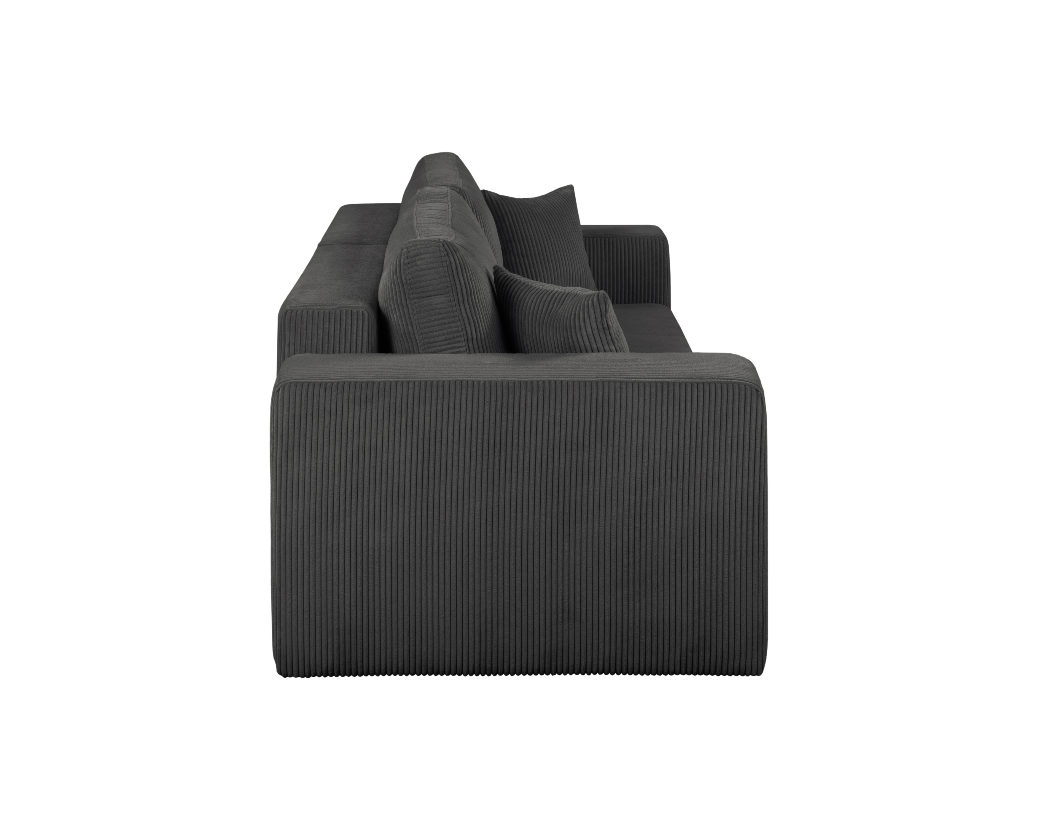 Canapé droit convertible Barres en tissu petit velours côtelé anthracite Paname Avenue, vue de profil sur fond blanc
