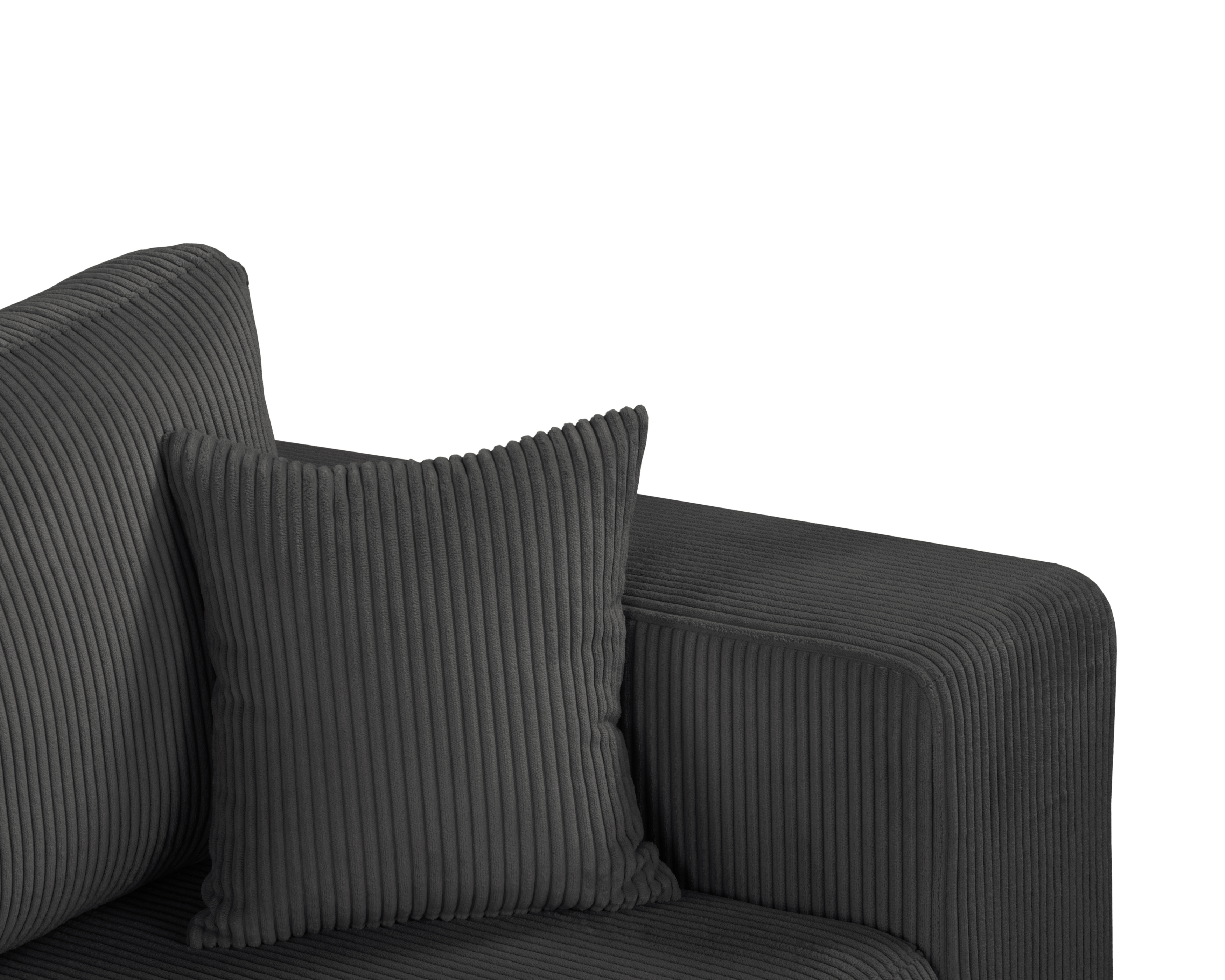 Canapé droit convertible Barres en tissu petit velours côtelé anthracite Paname Avenue, zoom sur les coussins