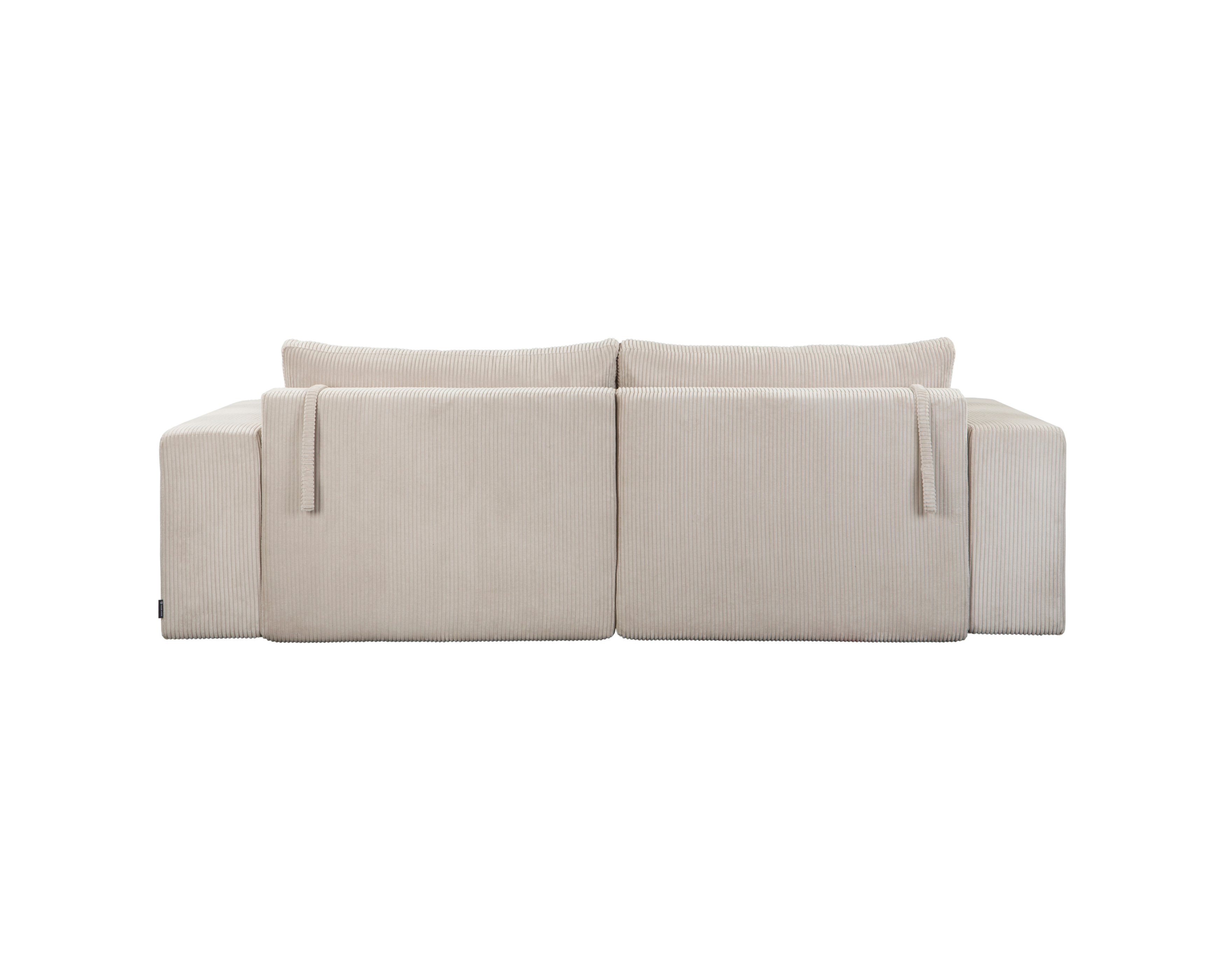 Canapé droit convertible Barres en tissu petit velours côtelé beige Paname Avenue, vue arrière sur fond blanc